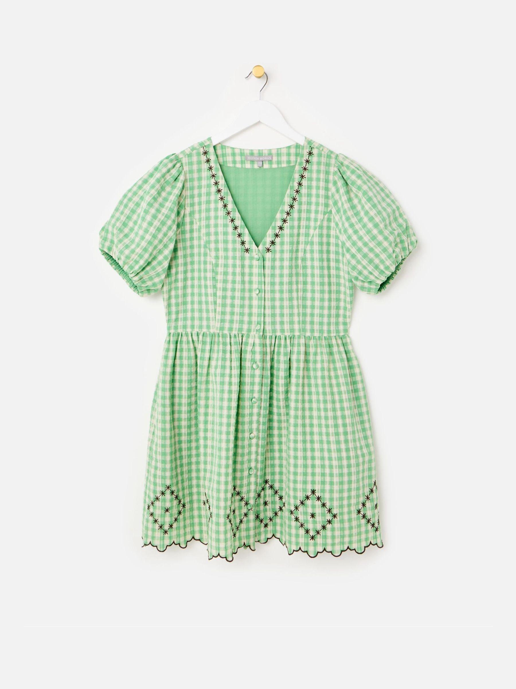 green gingham shirt dress GINGHAM CHECK SHIRT DRESS ZW COLLECTION - Green