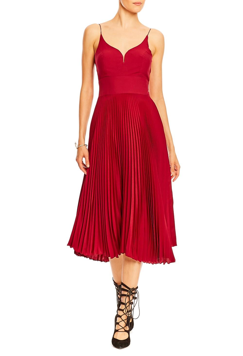 nicole miller oxblood pleated sweetheart dress