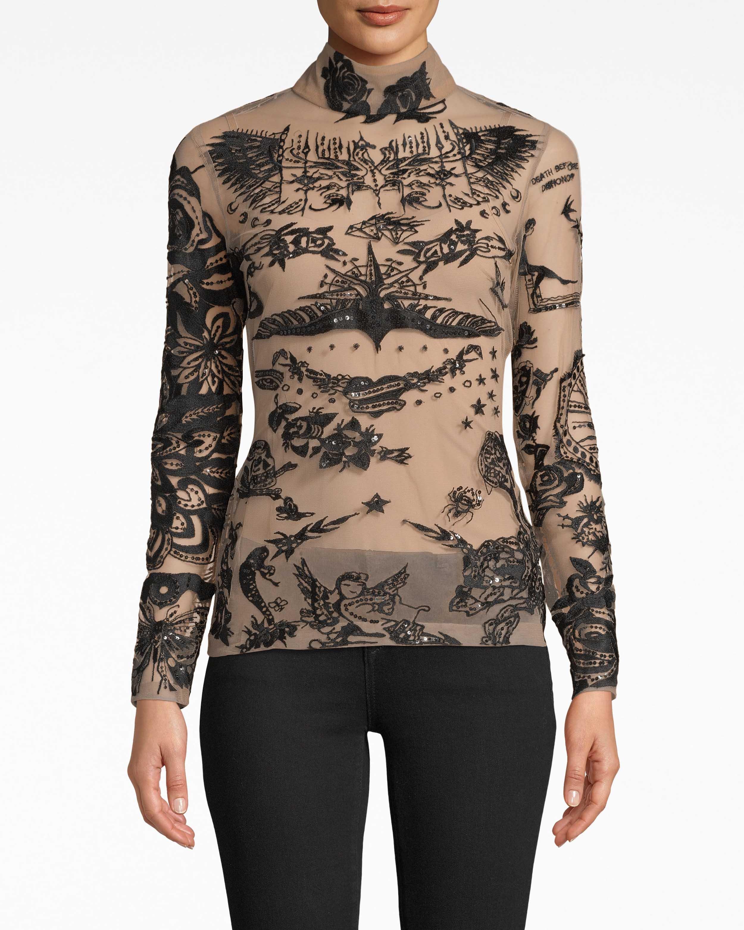 mesh long sleeve turtleneck