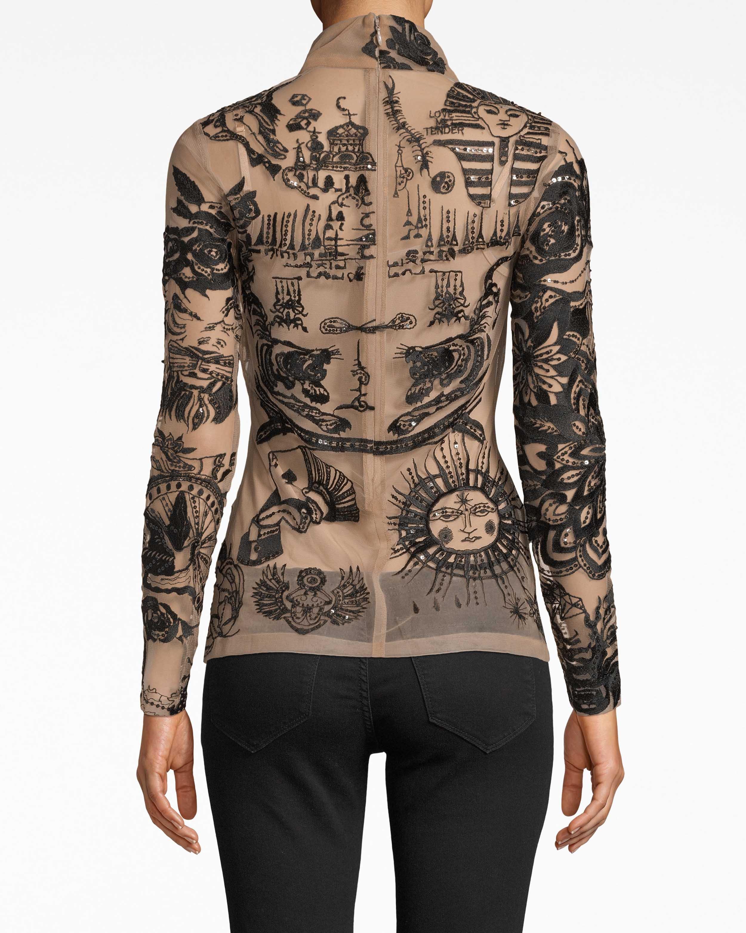 mesh long sleeve turtleneck