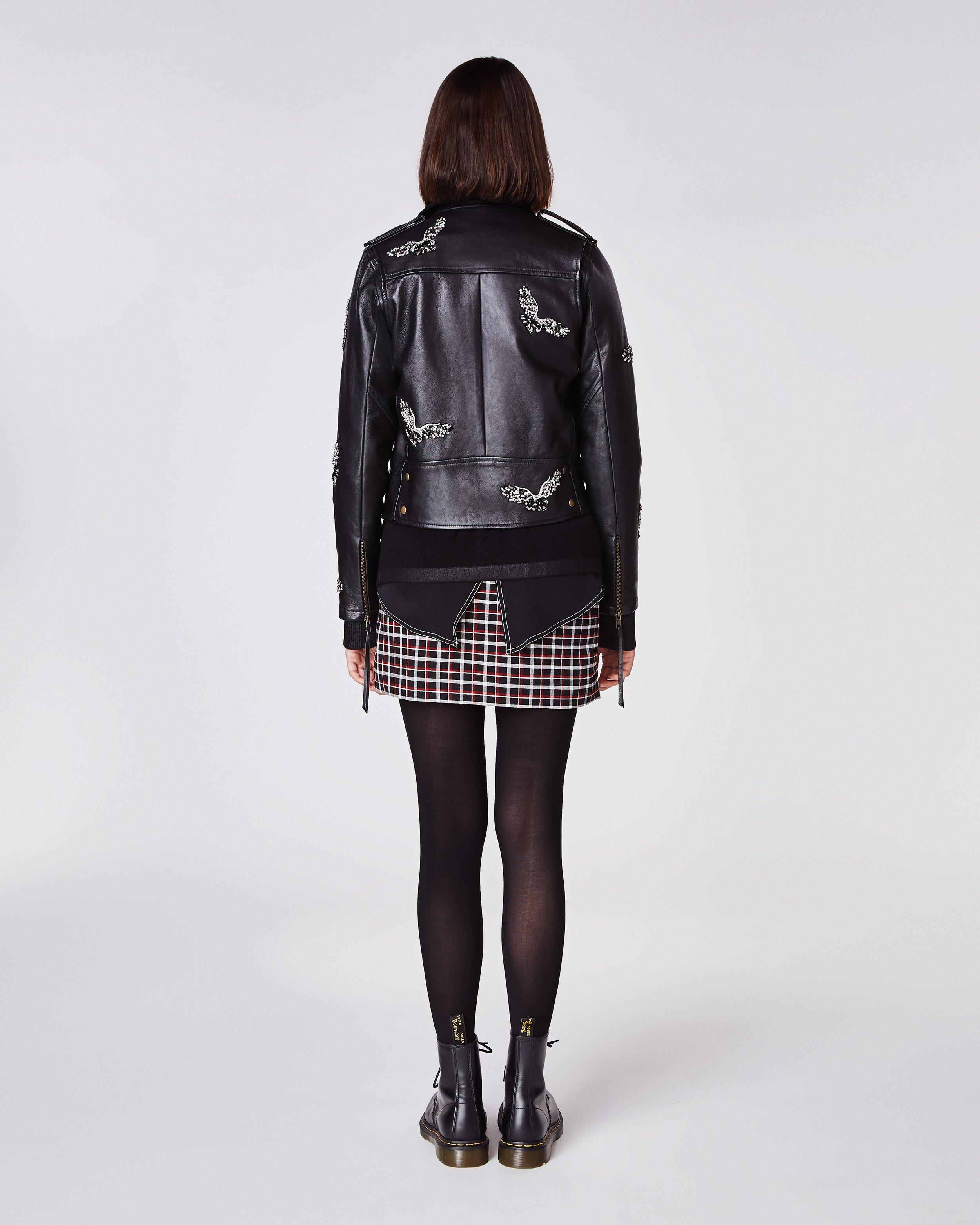 Nicole Miller Black Embellished Eagle Moto Jacket