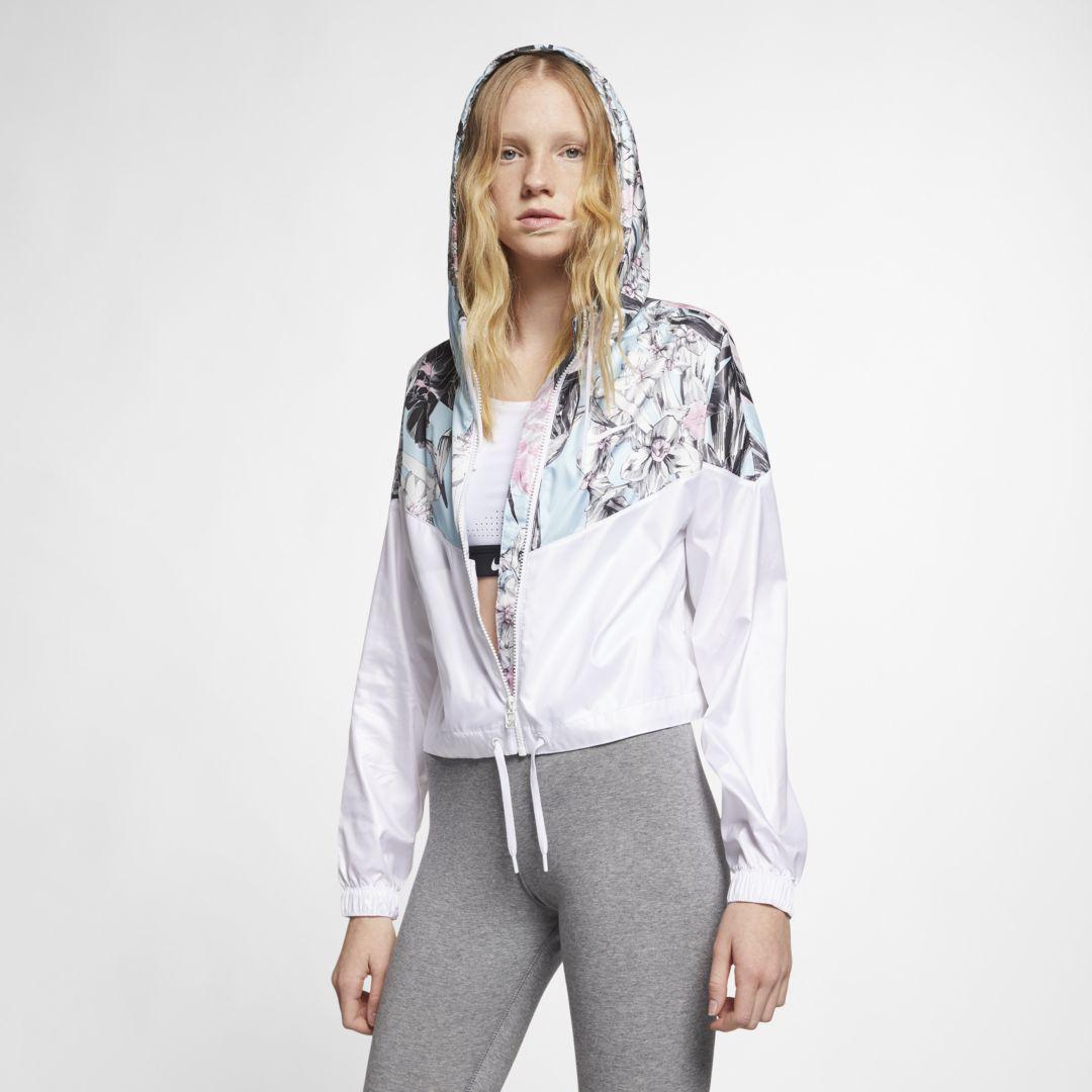 Nike Floral Colorblocked Cropped Windrunner Hooded Jacket in White | Lyst