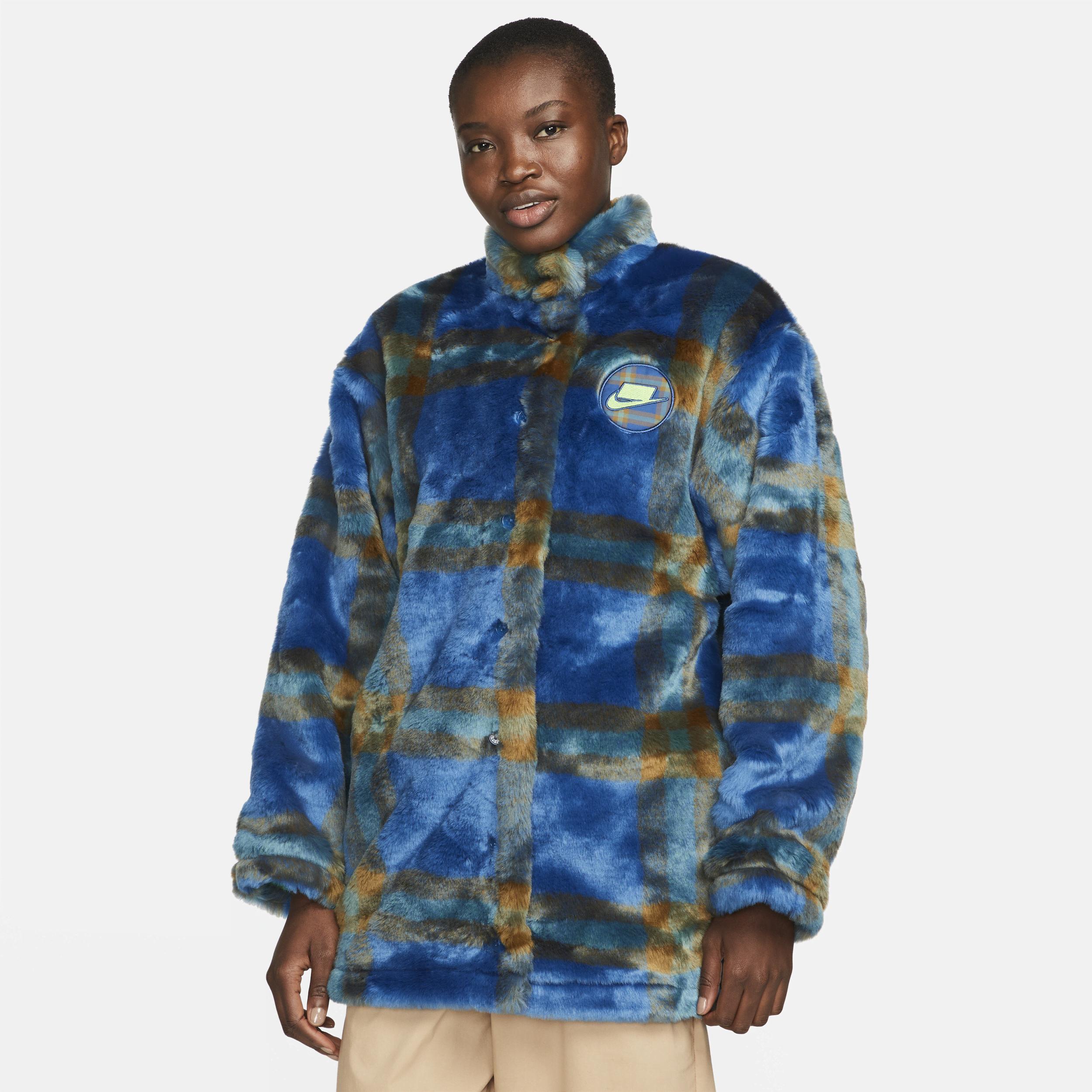 Nike Sportswear Fauxfur Jacket In Blue, Lyst