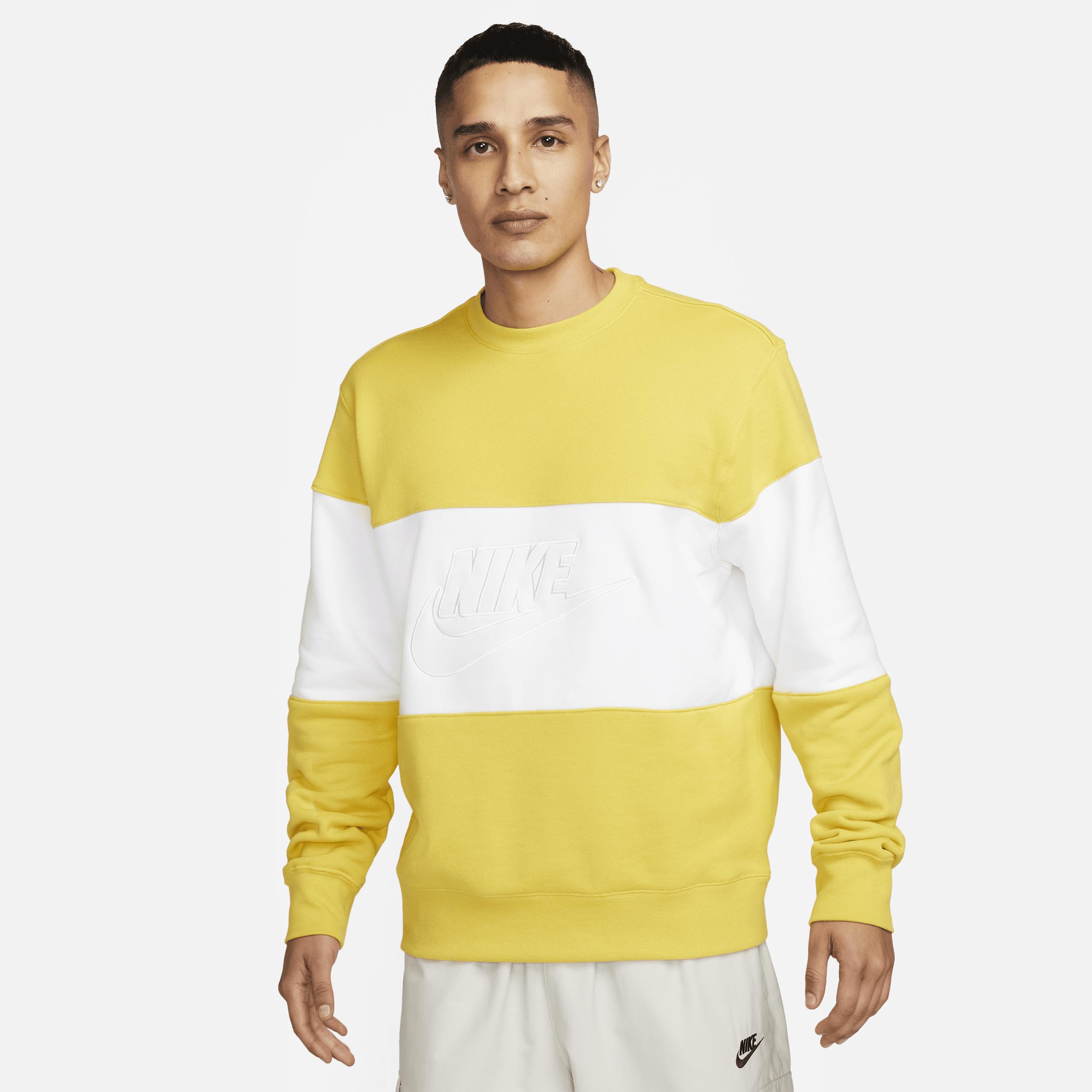 Nike Club French Terry Colour-blocked Crew in Yellow for Men | Lyst UK