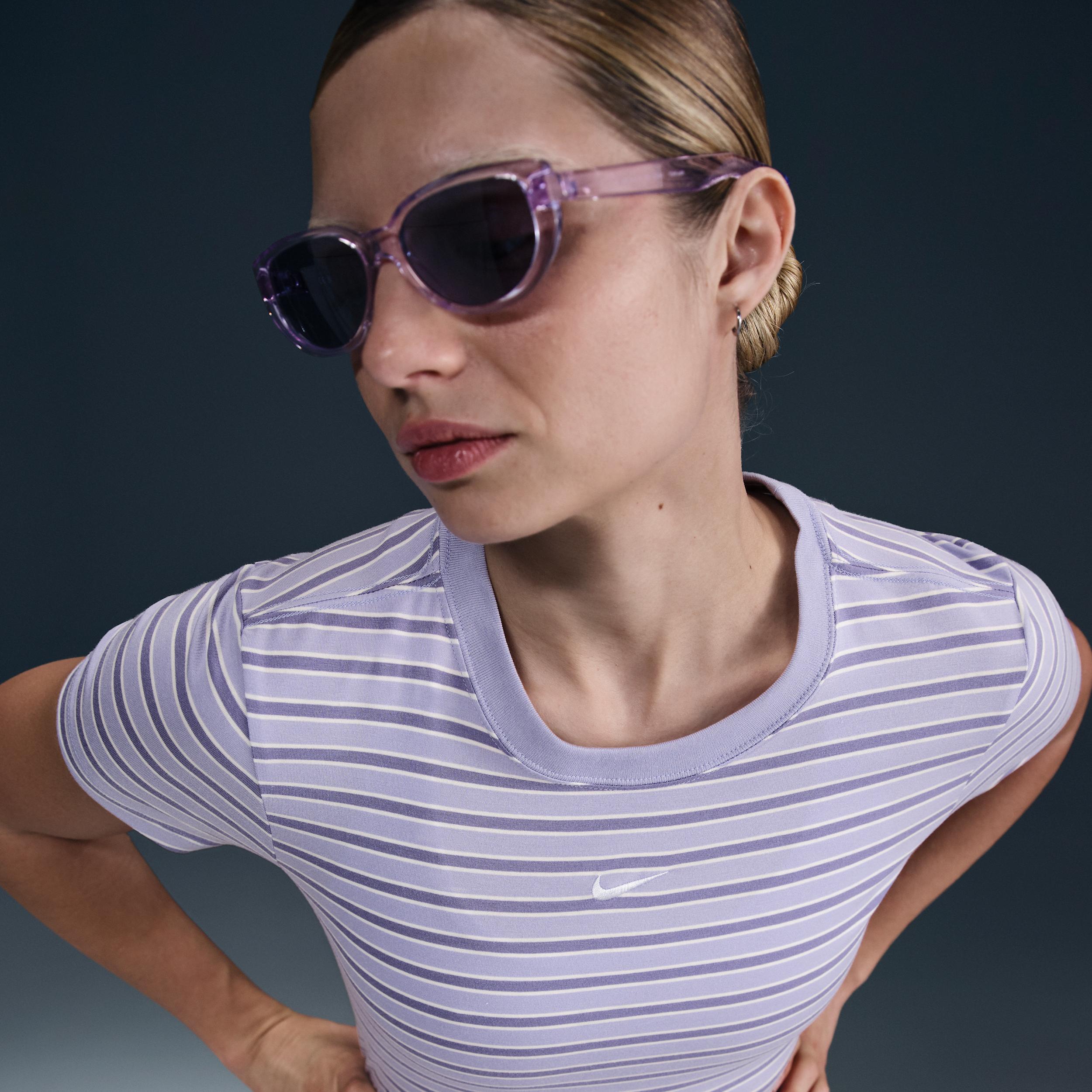 ★ Nike★ Sportswear Chill Knit Slim Stripe T-shirt W Lilac Nike Sportswear Chill Knit Slim Striped T-Shirt in Purple | Lyst