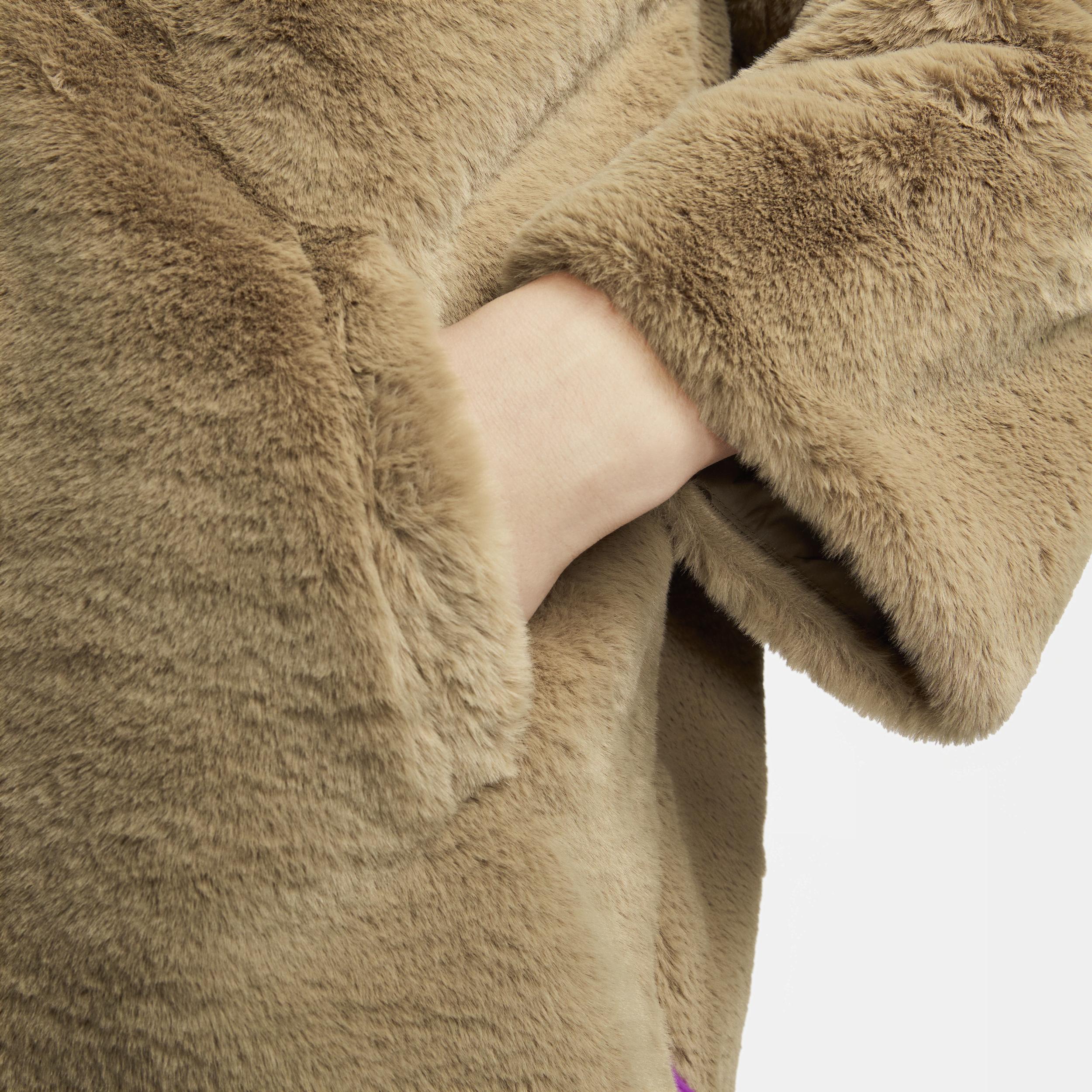 Nike Sportswear Faux Fur Long Jacket In Brown, in Natural | Lyst