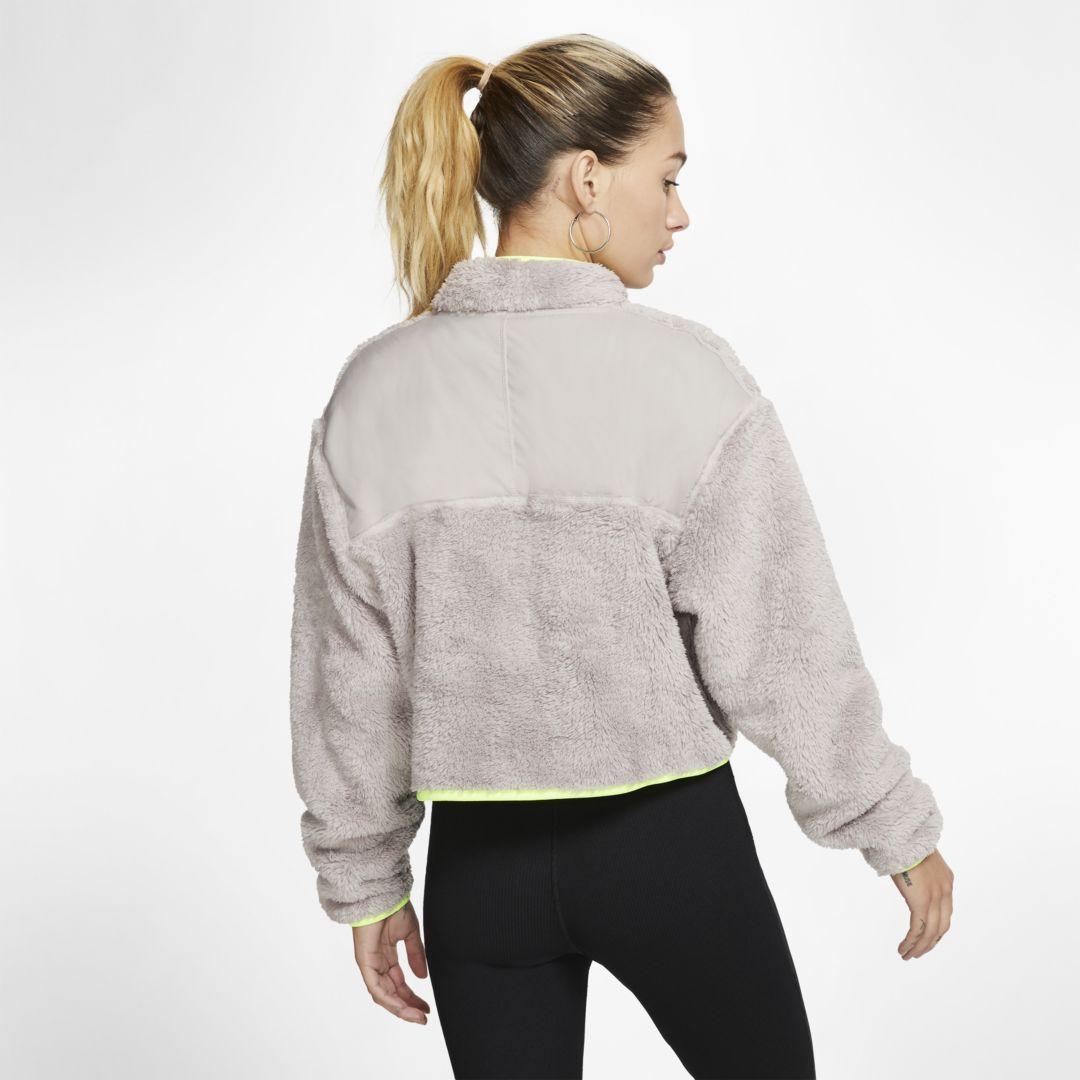 Nike Sportswear Womens 1/4-zip Sherpa Fleece Crop Top in Grey (Gray) - Lyst