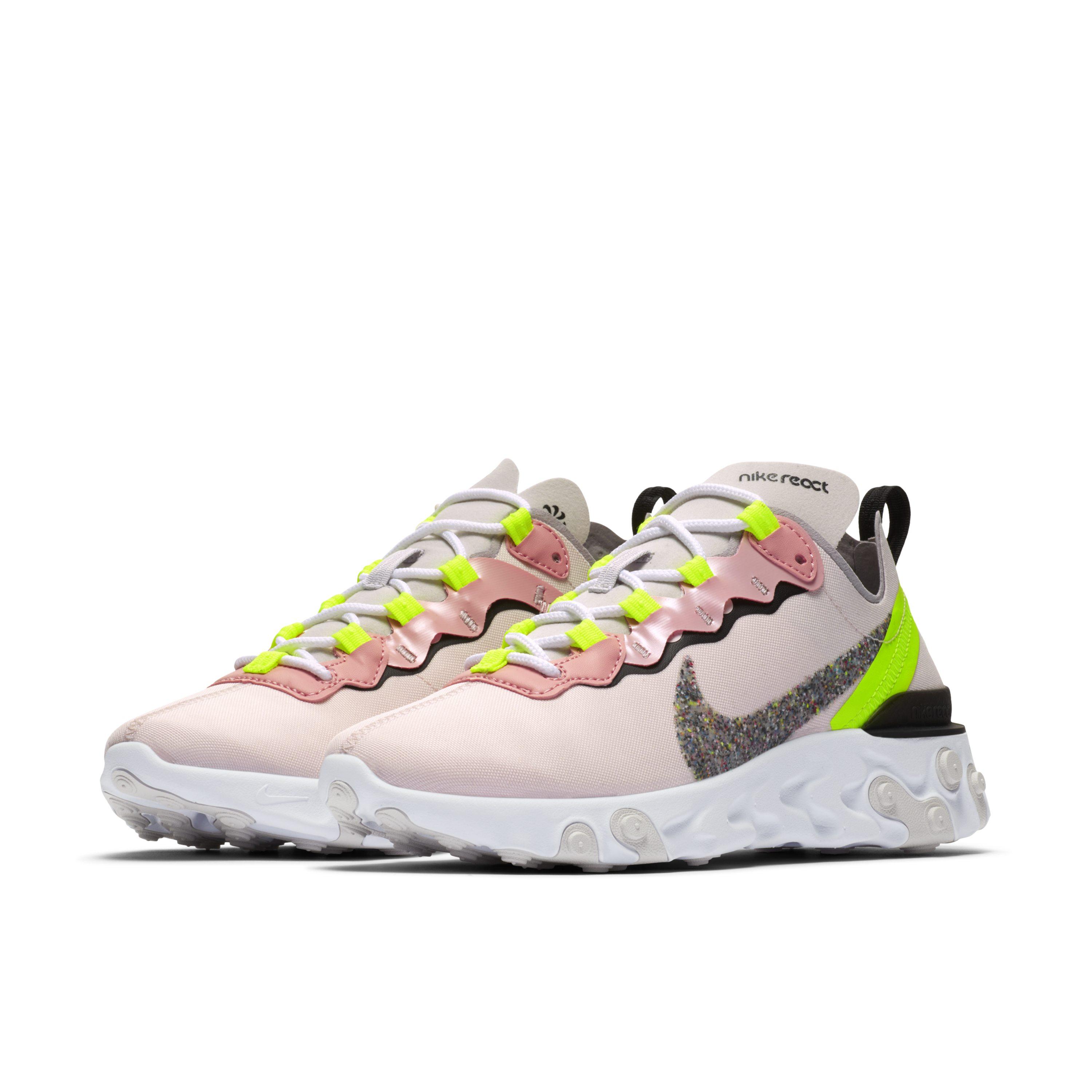 white & pink react element 55 trainers