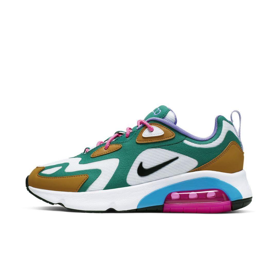 nike air max 200 sneakers in white green and pink