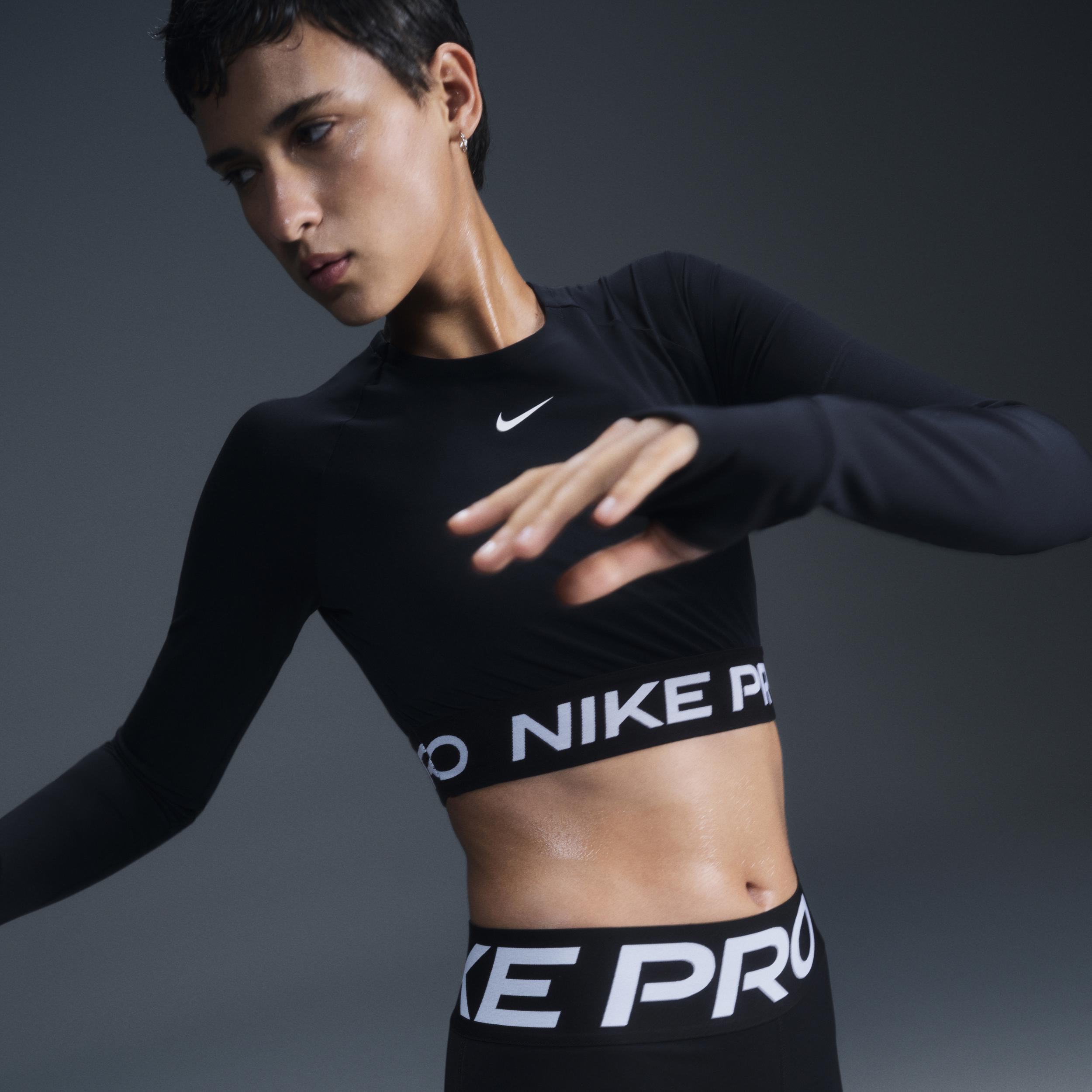 Nike Pro Dri fit Cropped Long sleeve Top in Black Lyst UK
