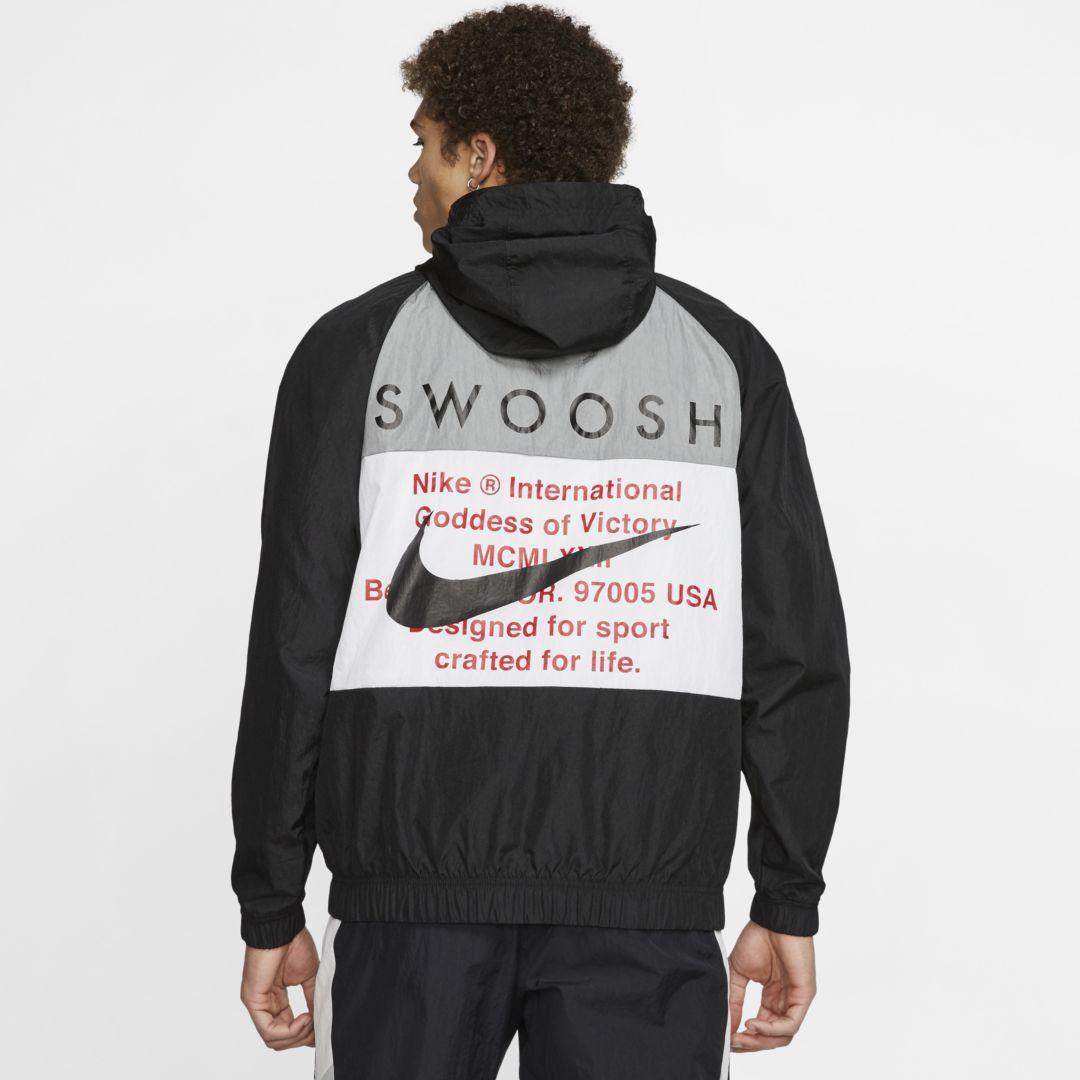 zweer geestelijke salami Nike Sportswear Swoosh Woven Hooded Jacket in Black for Men | Lyst