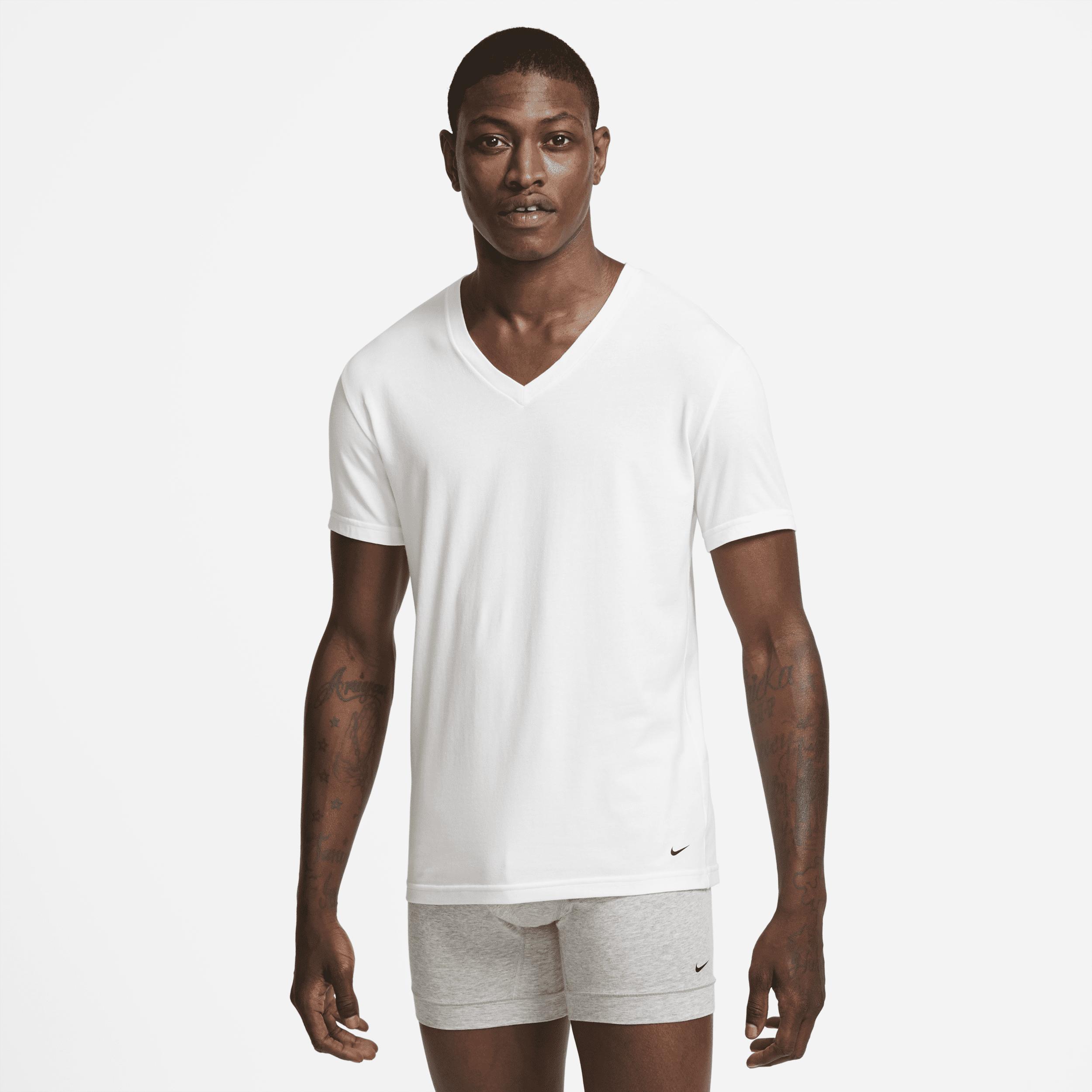 Nike Everyday Cotton Stretch Slim Fit V-neck Undershirt (2-pack) In ...