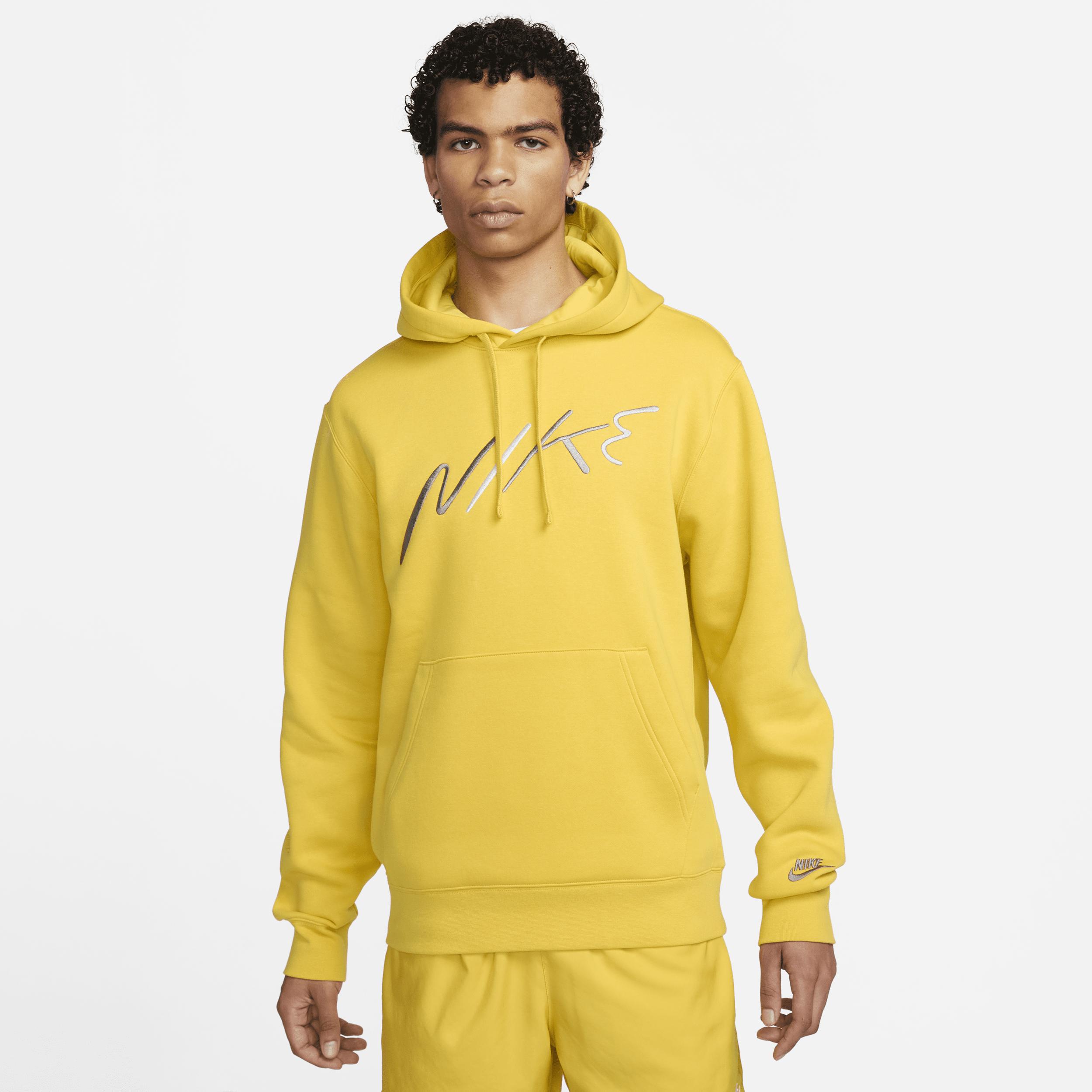 Nike Club Fleece Brushed-back Graphic Hoodie in Yellow for Men | Lyst