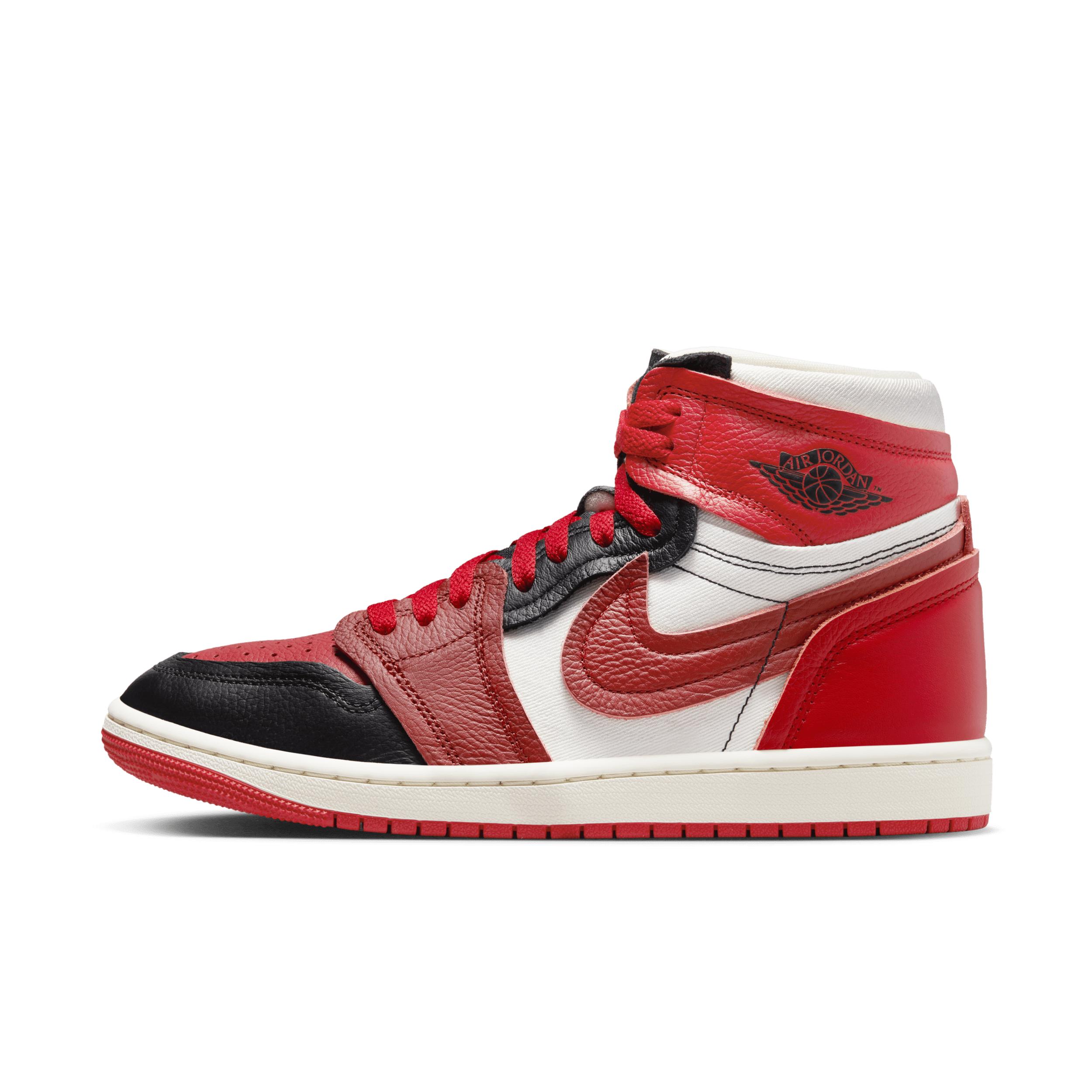 Red and white hot sale high top jordans