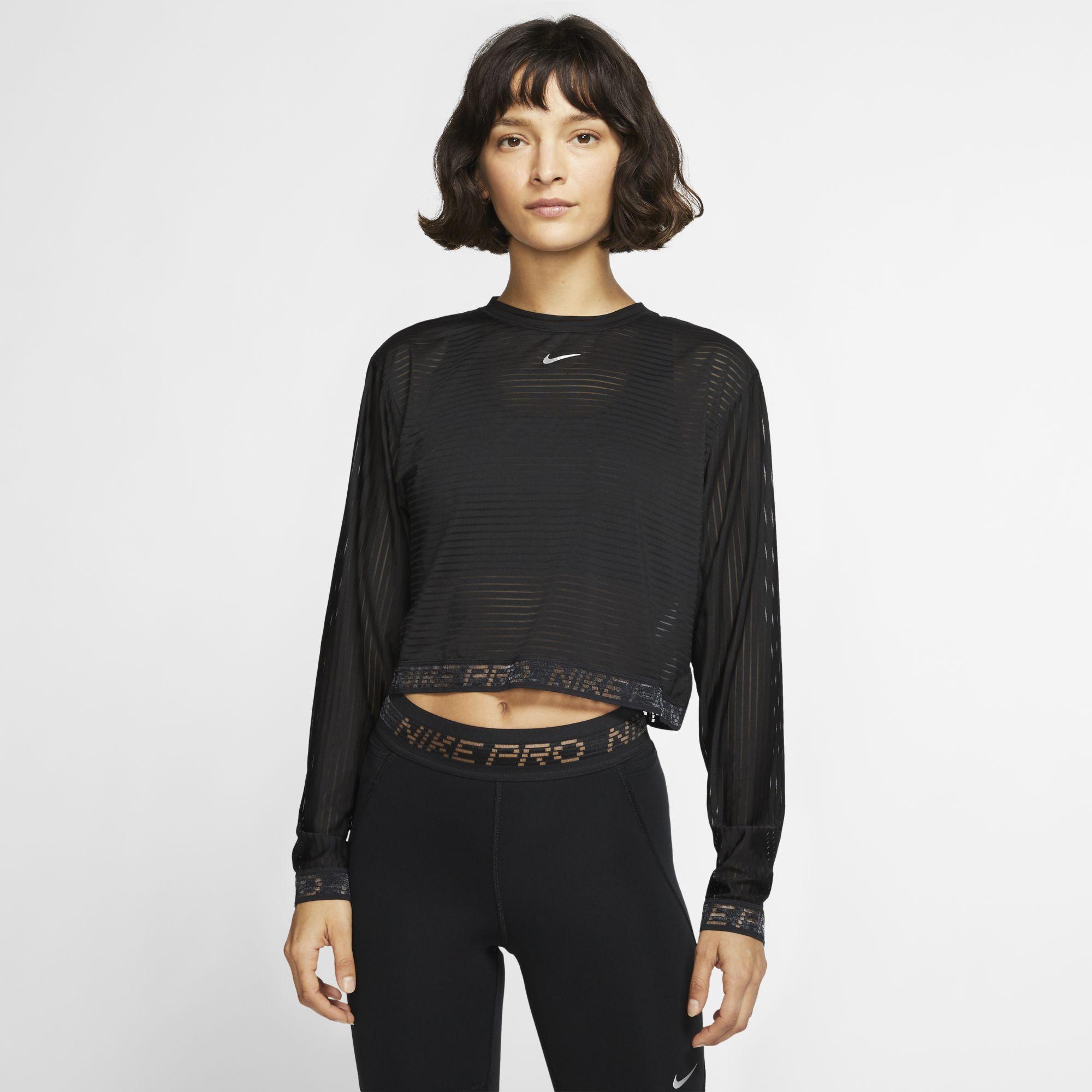 Nike Pro Long-sleeve Mesh Crop Top Black - Lyst