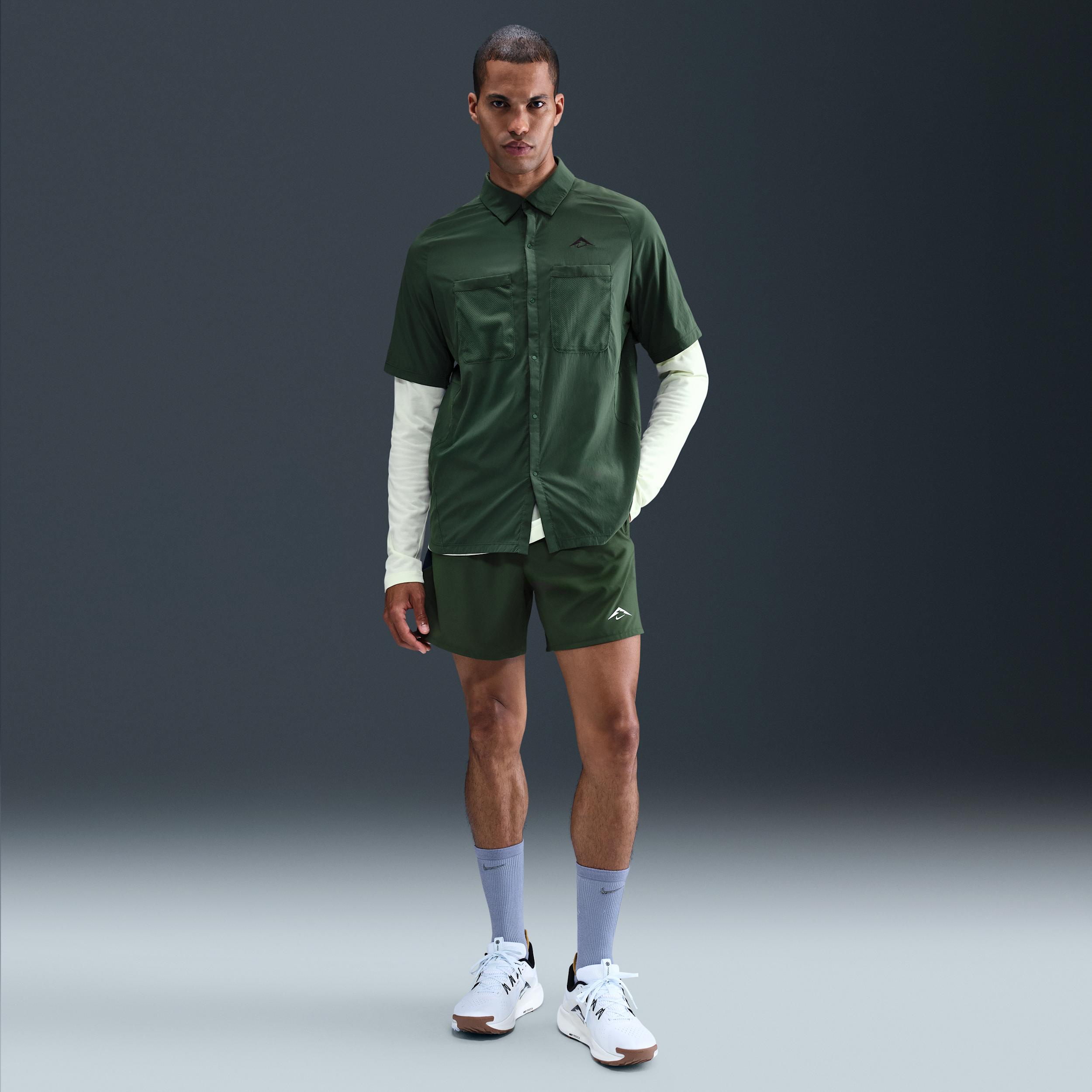 Nike Trail Dri-Fit Uv Running Button-Up Shirt in Green for Men | Lyst