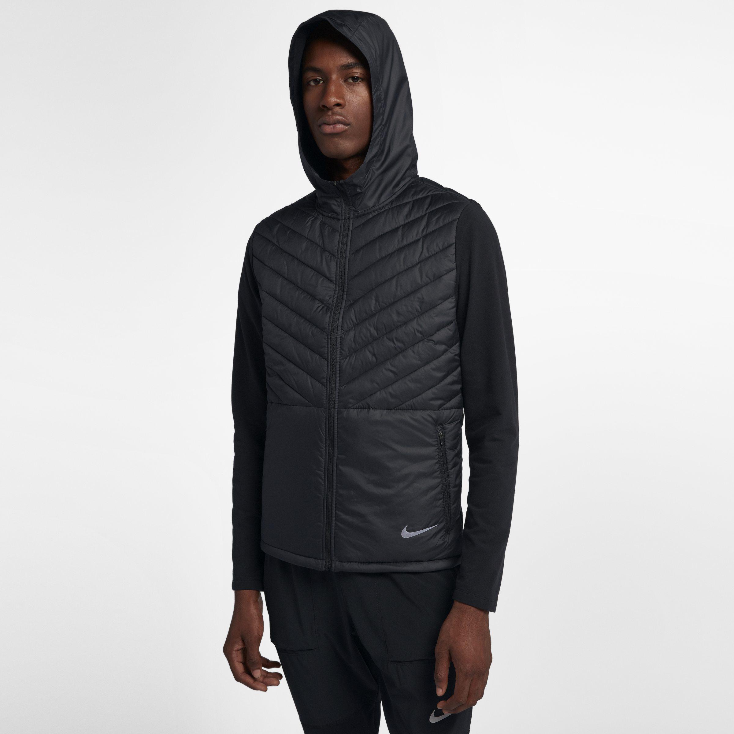 nike running padded hooded jacket in black