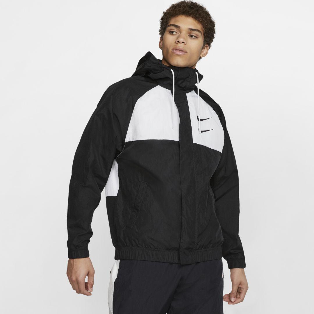 Nike Synthetic Sportswear Swoosh Woven Hooded Jacket in  Black,White,Particle Grey,Black (Black) for Men - Lyst