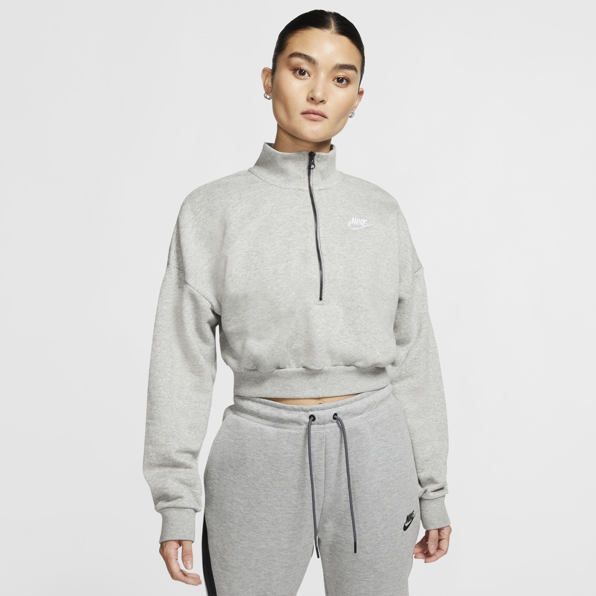 nike essentials grey cropped high neck sweatshirt