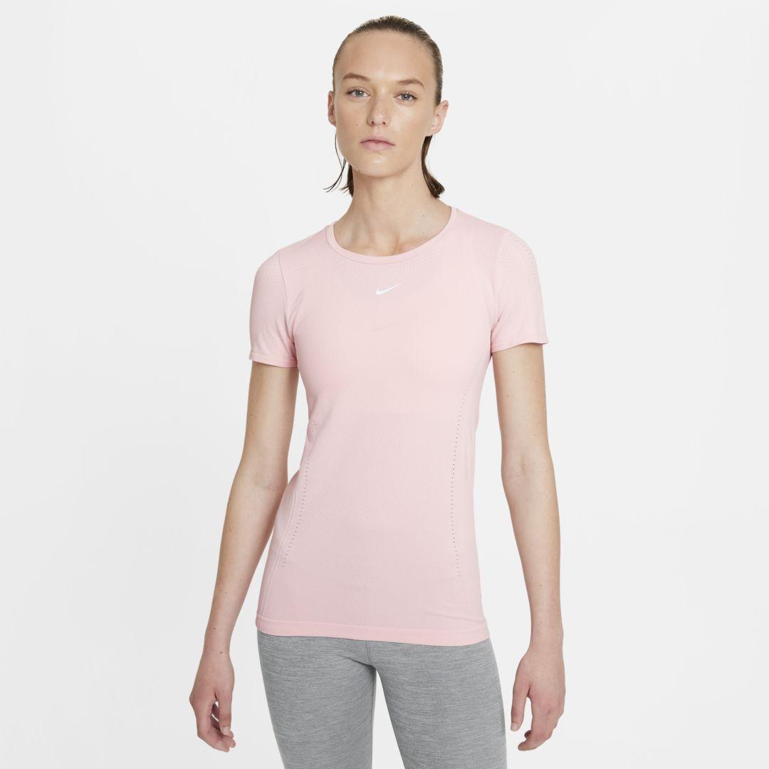 Nike Synthetic Dri-fit Adv Aura Slim-fit Short-sleeve Top in Pink - Lyst