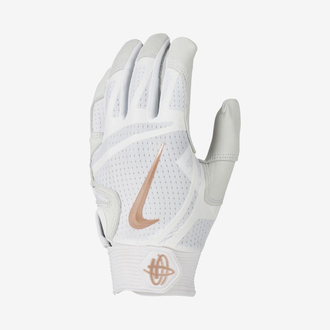 Nike Leather Huarache Elite Baseball Batting Gloves in White/Metallic