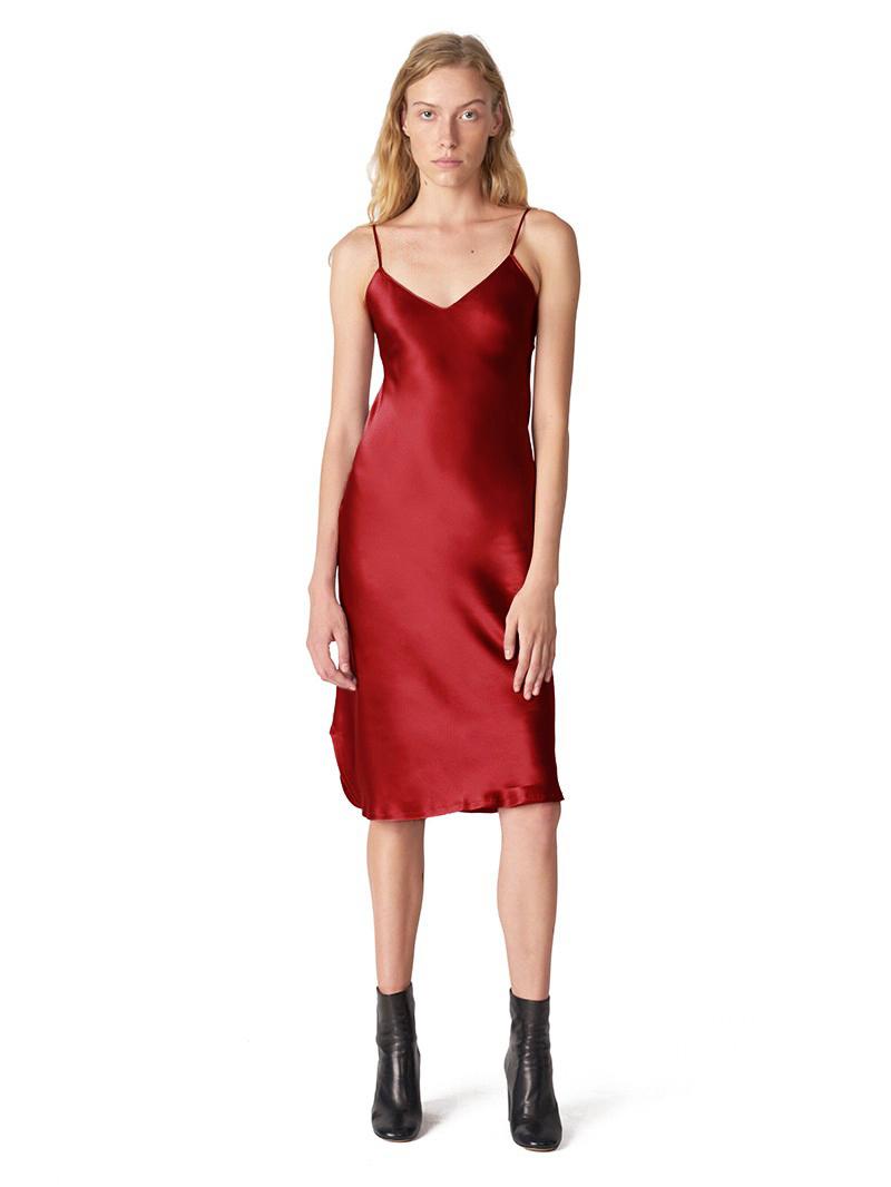 red silk slip dress short