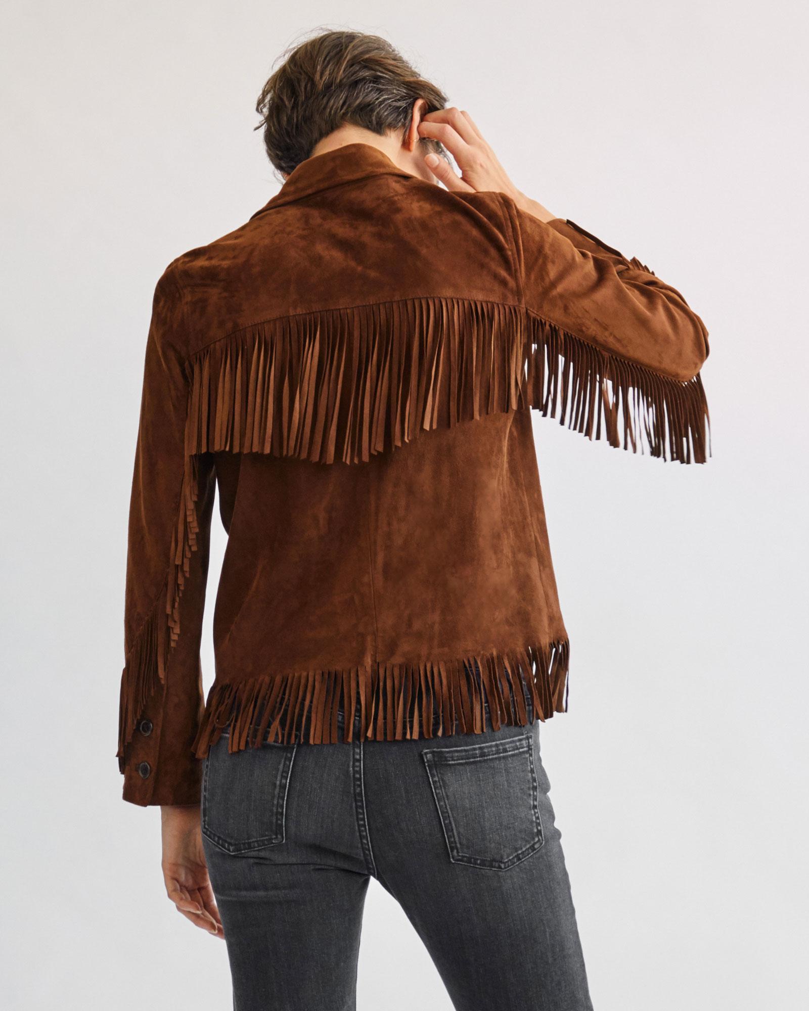Nili Lotan Frida Fringed Suede Jacket in Brown Lyst Canada