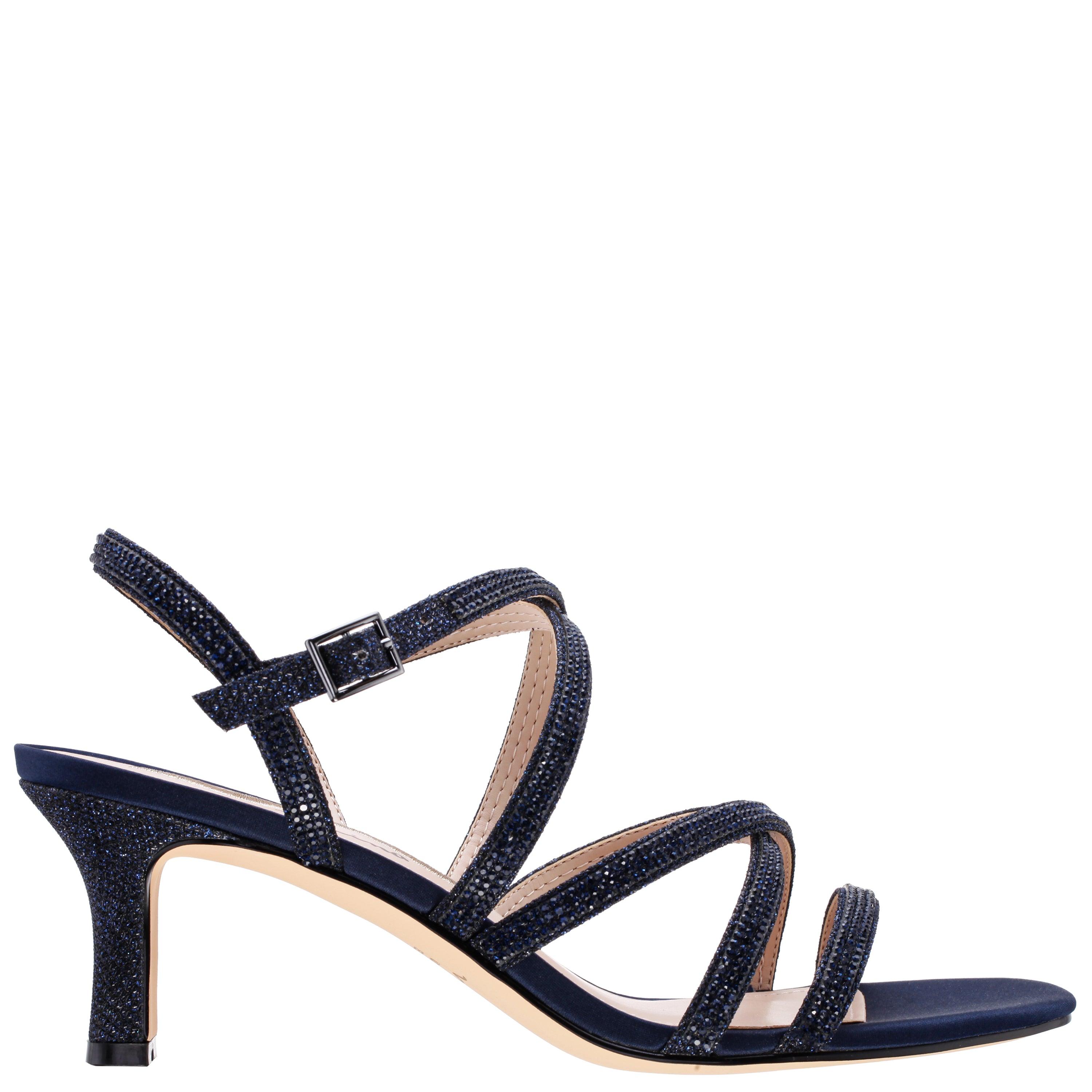 Nina Bloom navy Crystal Metallic Mid heel Dressy Sandal in Blue Lyst