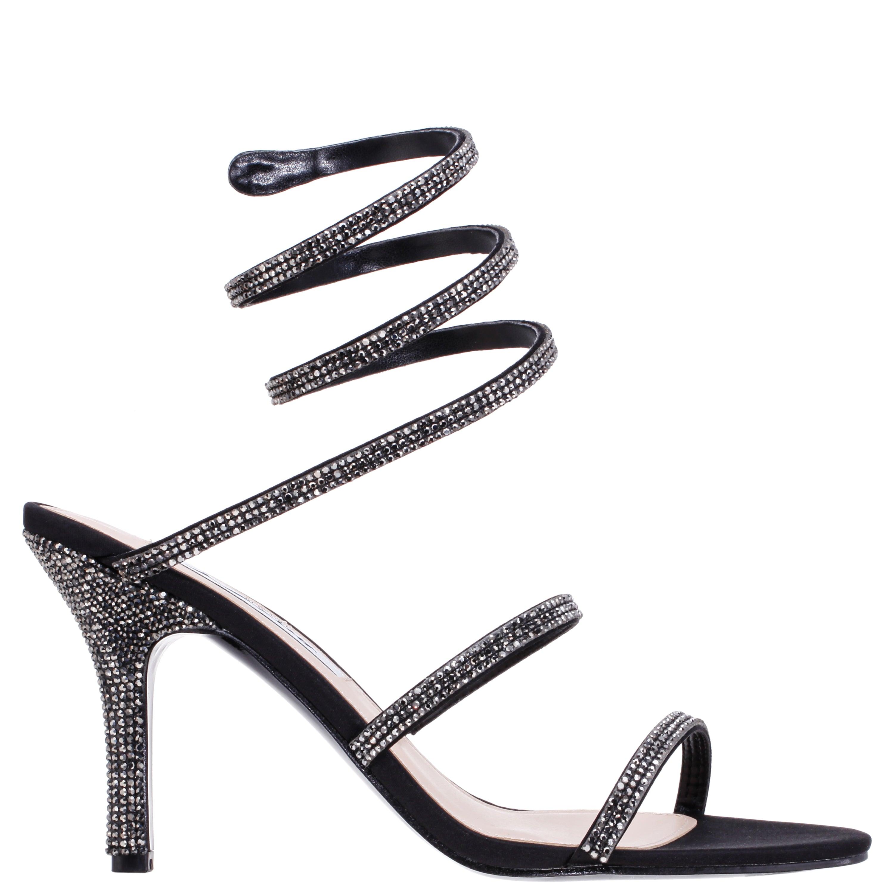 Nina Vetty-black Satin Crystal High-heel Leg-wrap Dress Sandal | Lyst