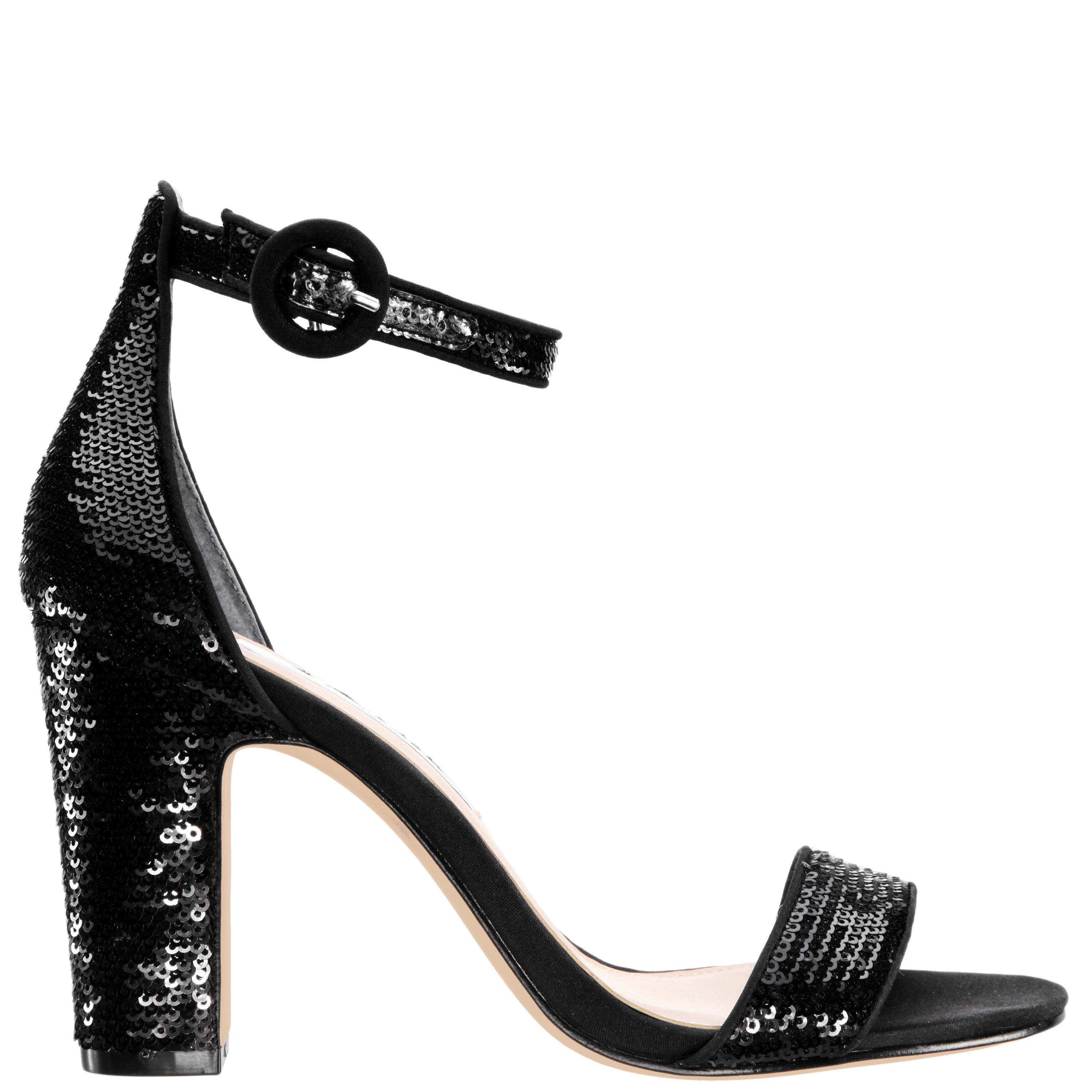 sequin block heel