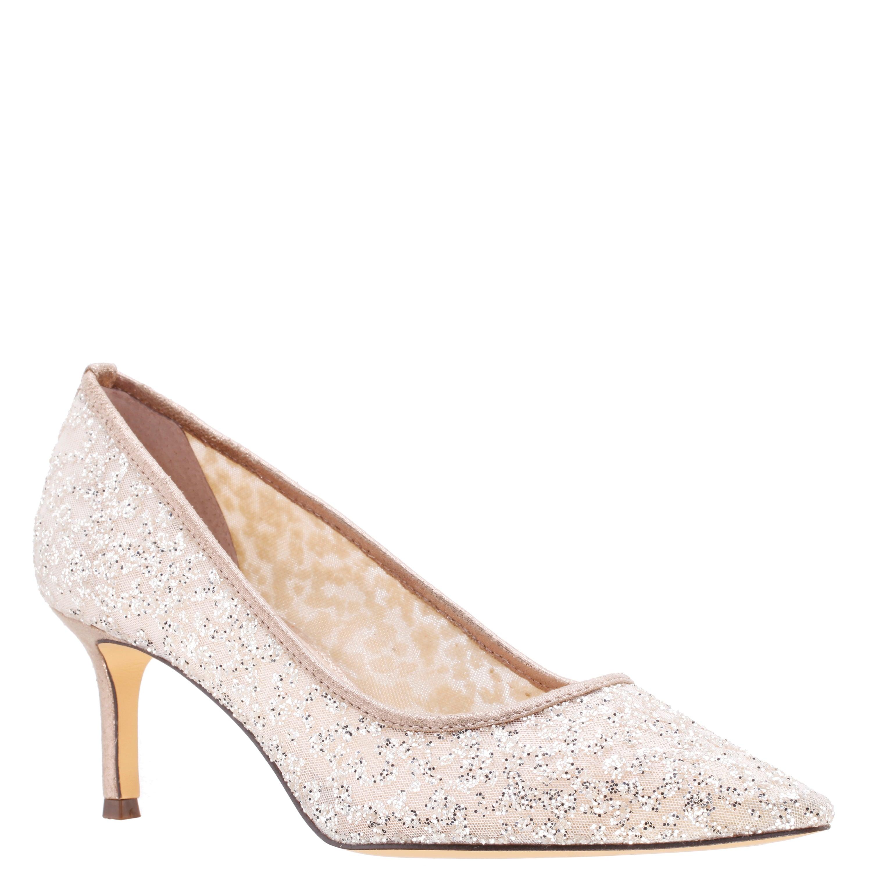 Nina Nikki-taupe Glitter Mesh-mid Heel Pointed Toe Evening Pump in Pink ...