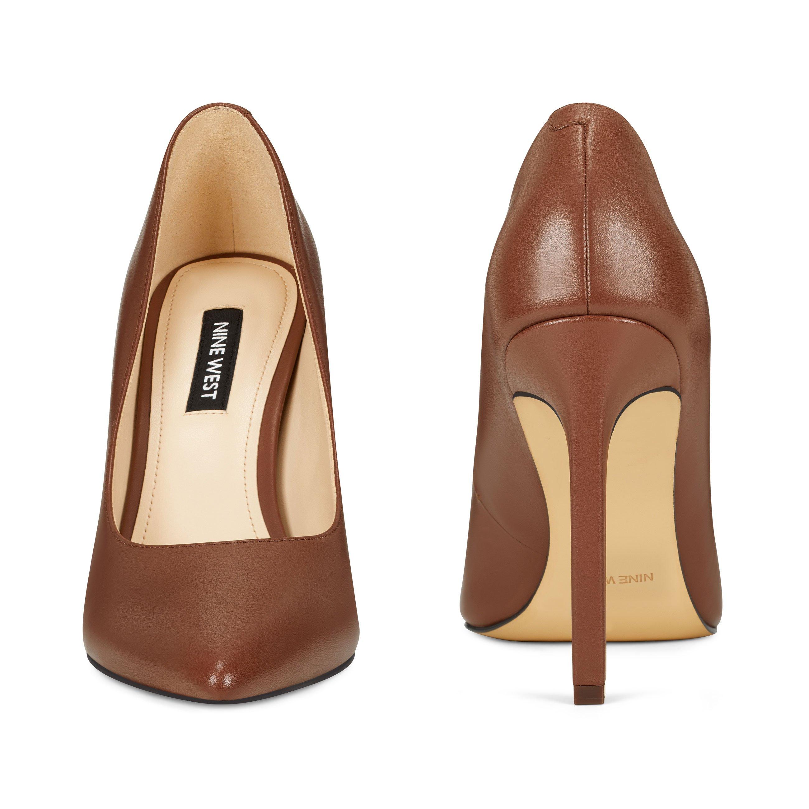 Nine West Silk Tatiana Pointy Toe Pumps in Brown Leather (Brown) - Lyst