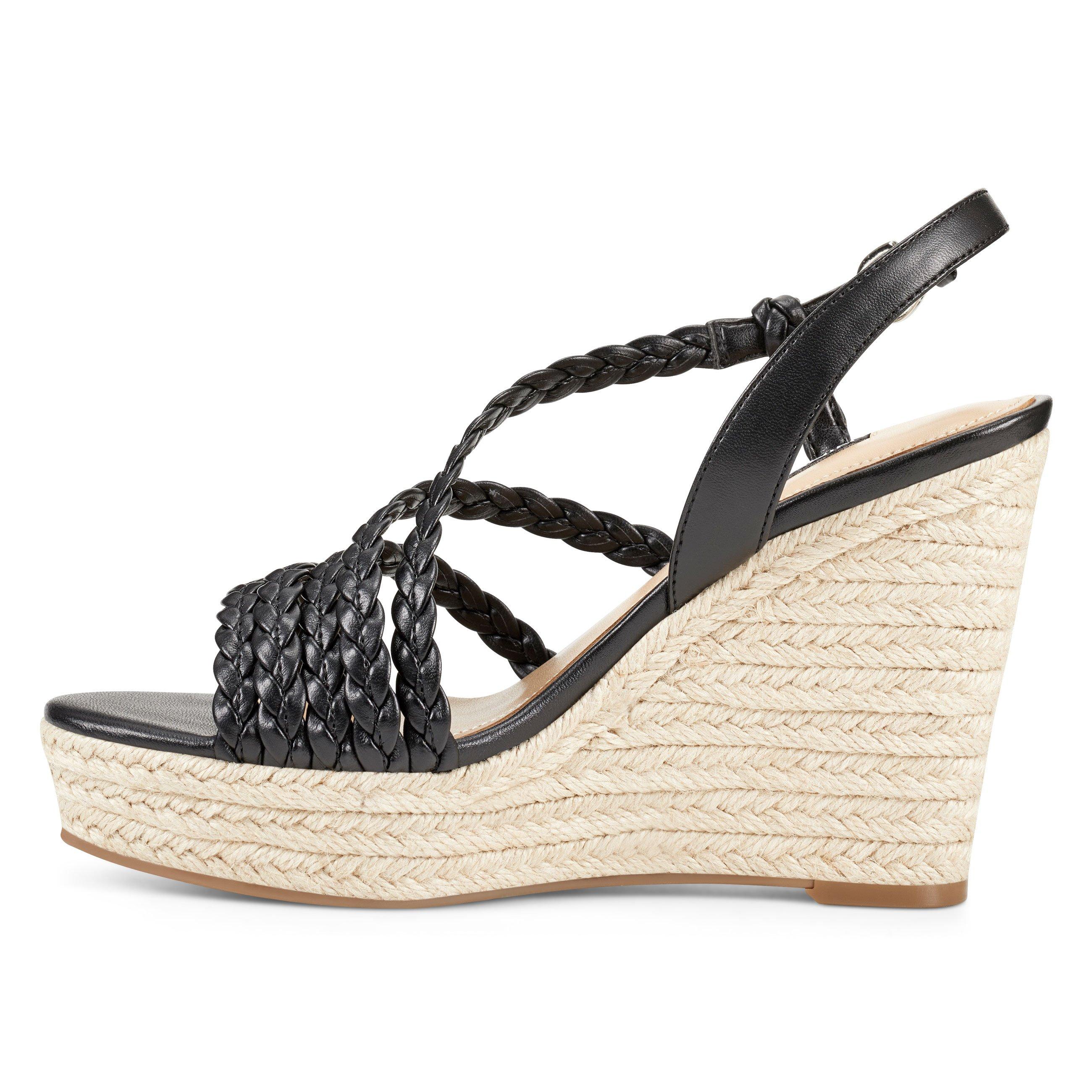 Nine West Leather Halsee Espadrille Wedge Sandals in Black - Lyst