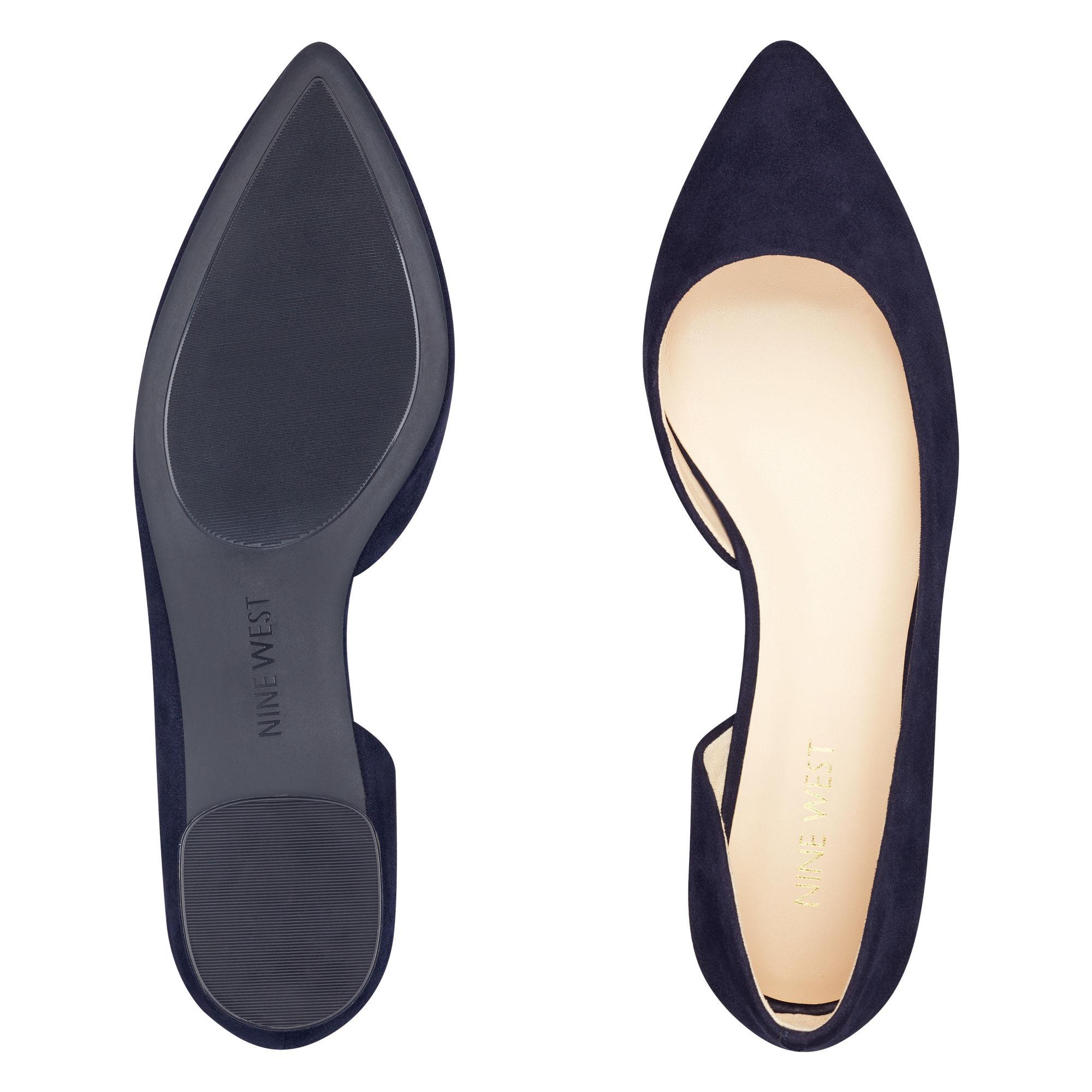 Nine West Leather Observe Half D'orsay Flats in Navy Suede (Blue) - Lyst