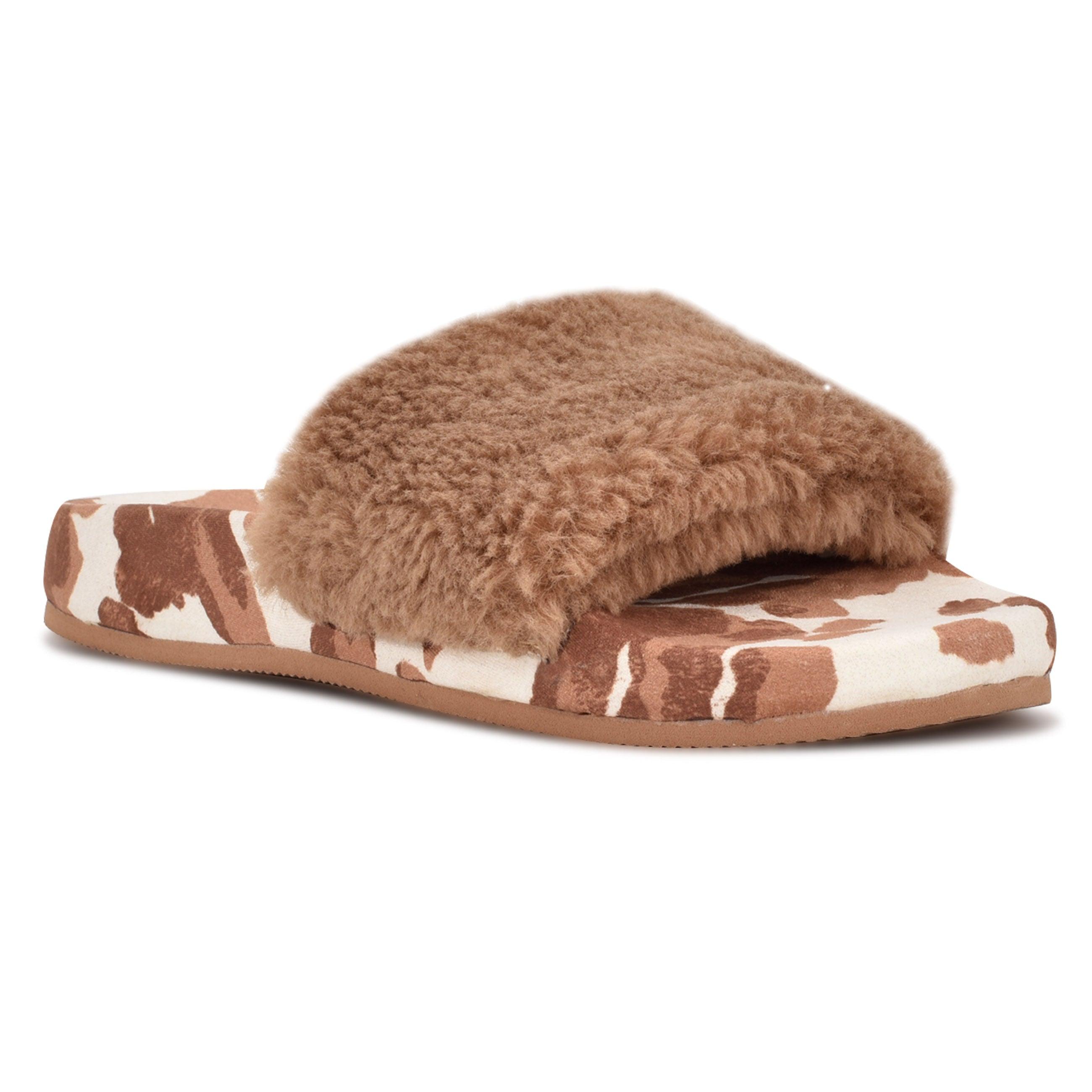 Nine West Staycozy Flat Slide Sandals in Brown/Cow Print (Brown) | Lyst