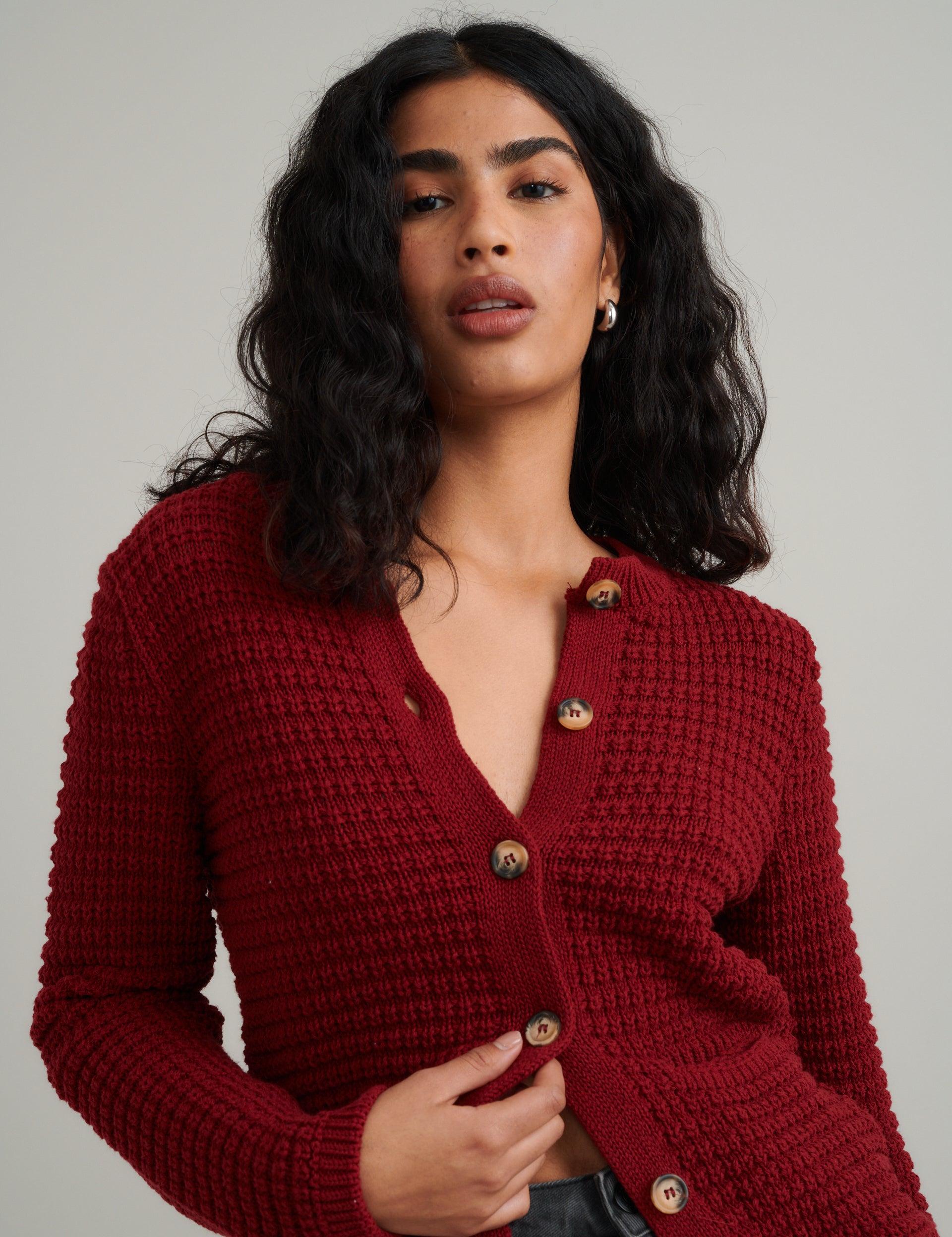 Nobody's Child Burgundy Textured Knitted Cardigan Lyst UK - Main Image