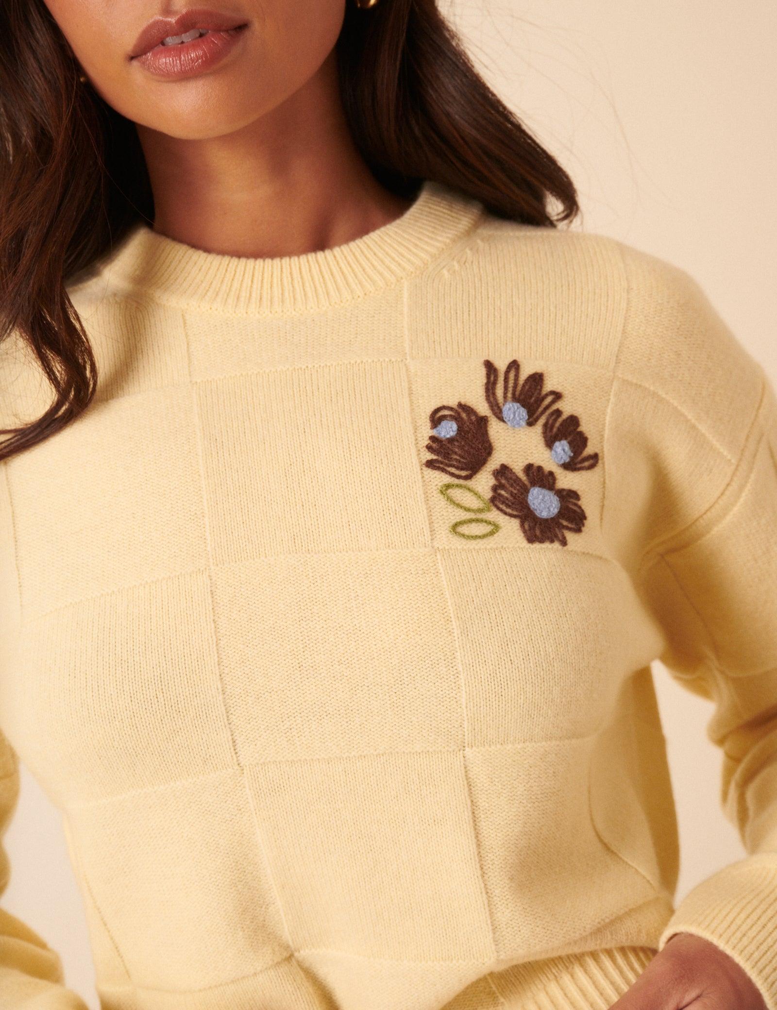 Nobody's Child Nc X Tbco Check Floral Embroidered Wool Jumper in