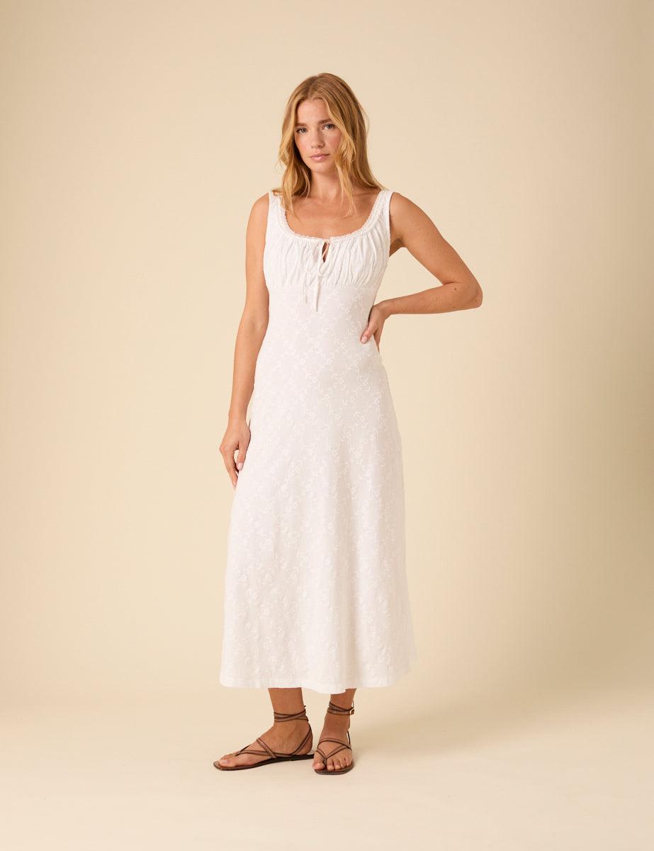 Nobody's Child Floral Embroidered Melissa Midi Dress in Natural