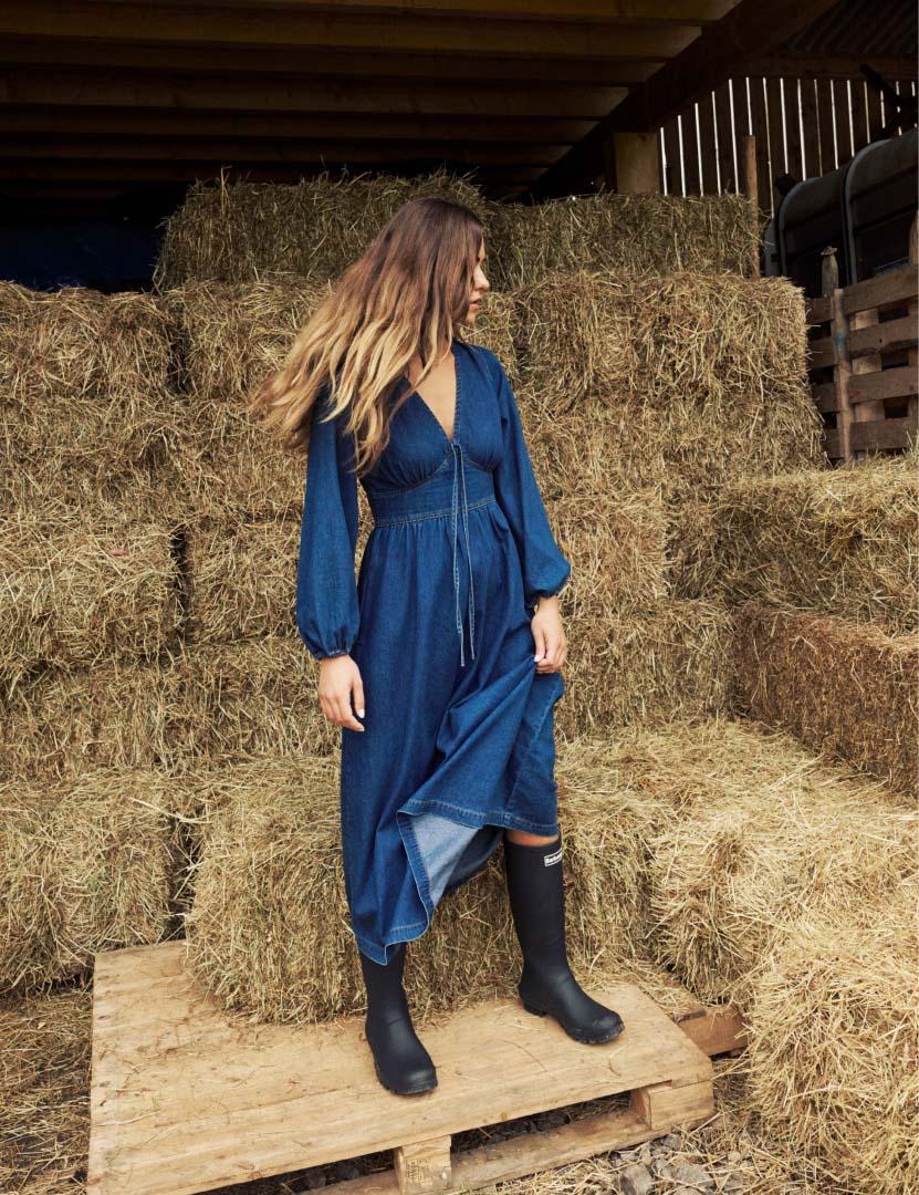white christmas dresses Blue Denim Puff Sleeve Sienna Midi Dress main image 0