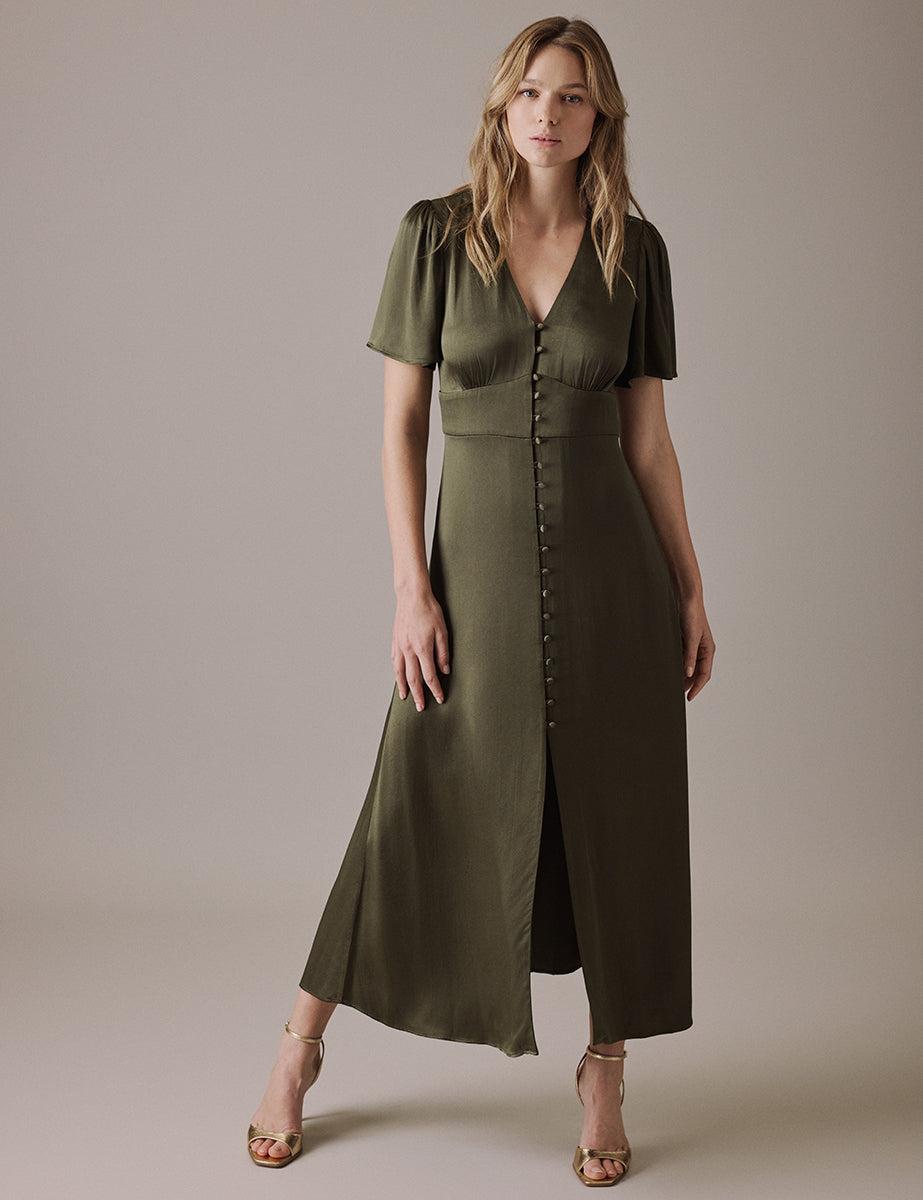 floral green v neck midi erin dress Nobody's Child Blush Pink Satin Erin Bridesmaid Midaxi Dress
