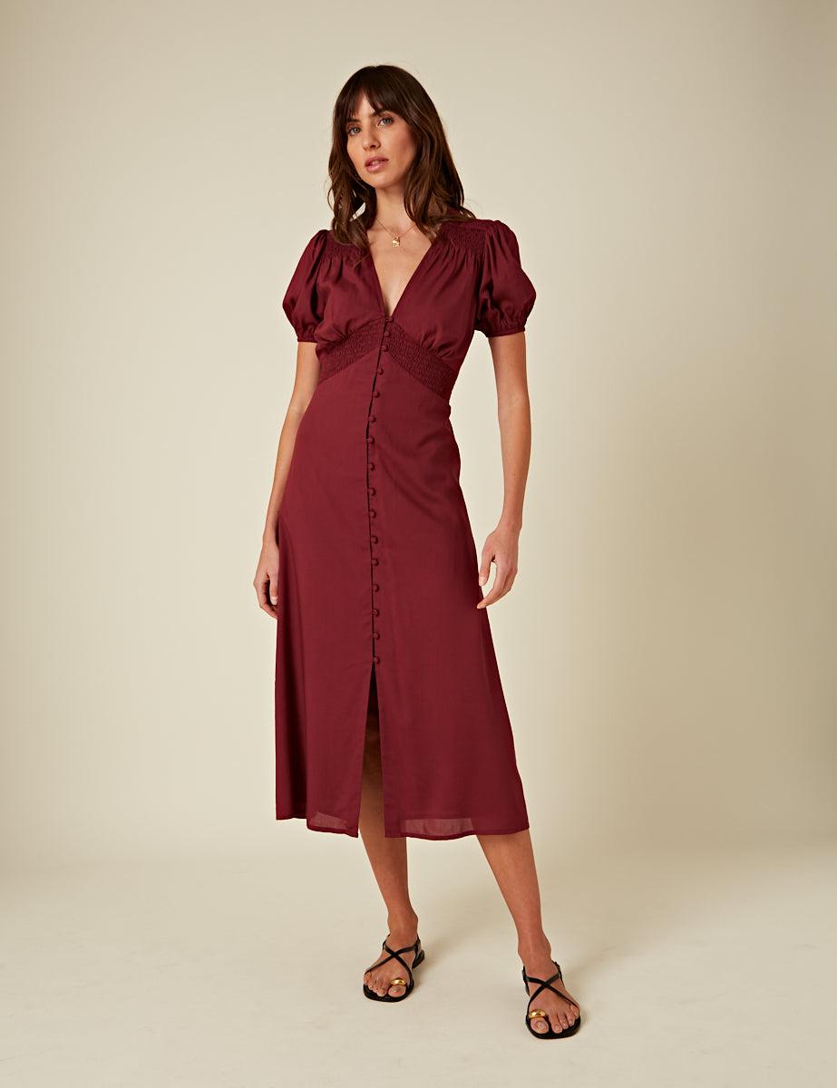 burgundy satin lucinda midi dress Nobody's Child Burgundy Satin Lucinda Midi Dress in Red