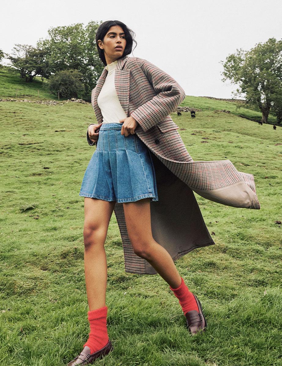 Nobody's Child Oversized Heritage Check Double Breasted Wool Blend