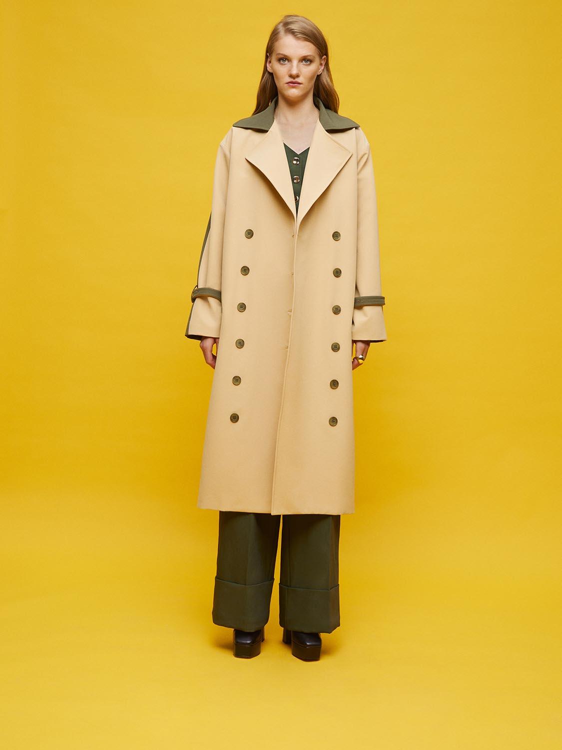 Nocturne Lapel Collar Trench Coat in Yellow | Lyst