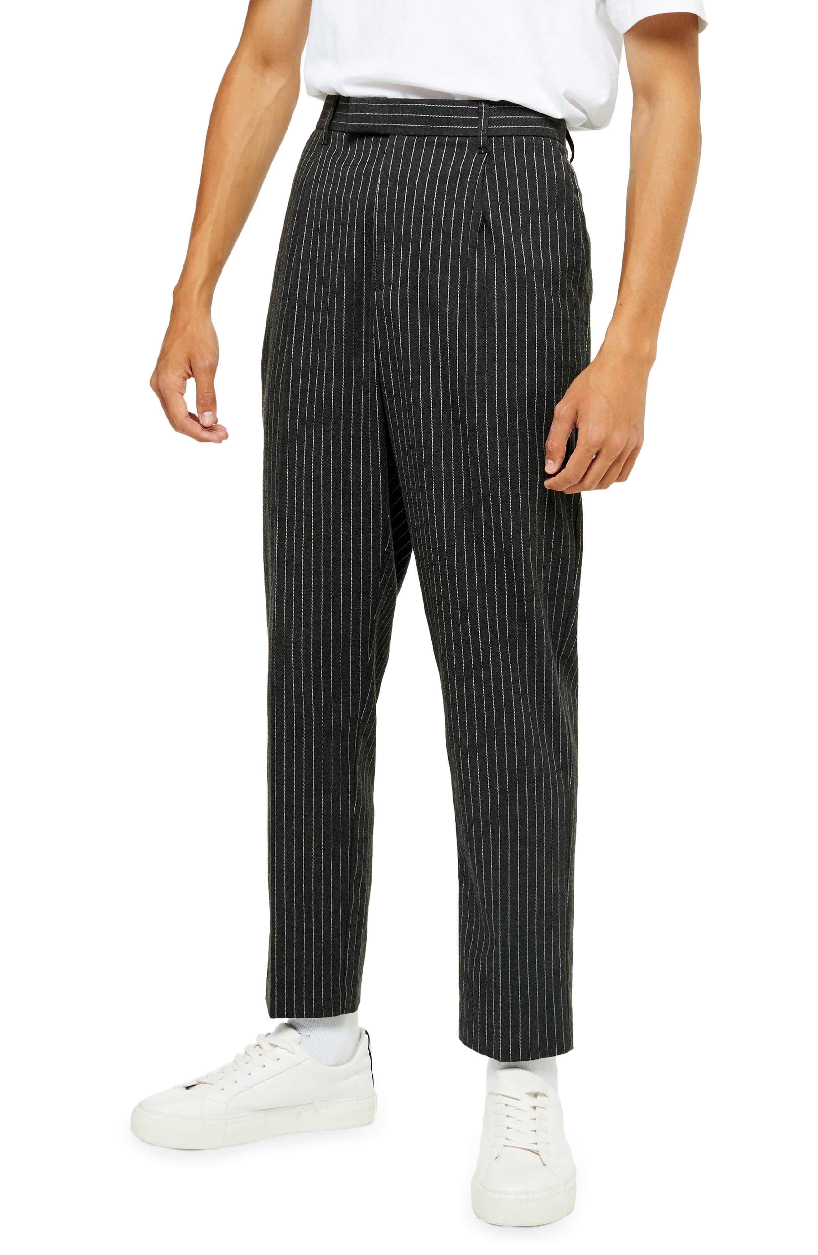TOPMAN Skinny Fit Pinstripe Crop Pants in Grey (Gray) for Men - Lyst