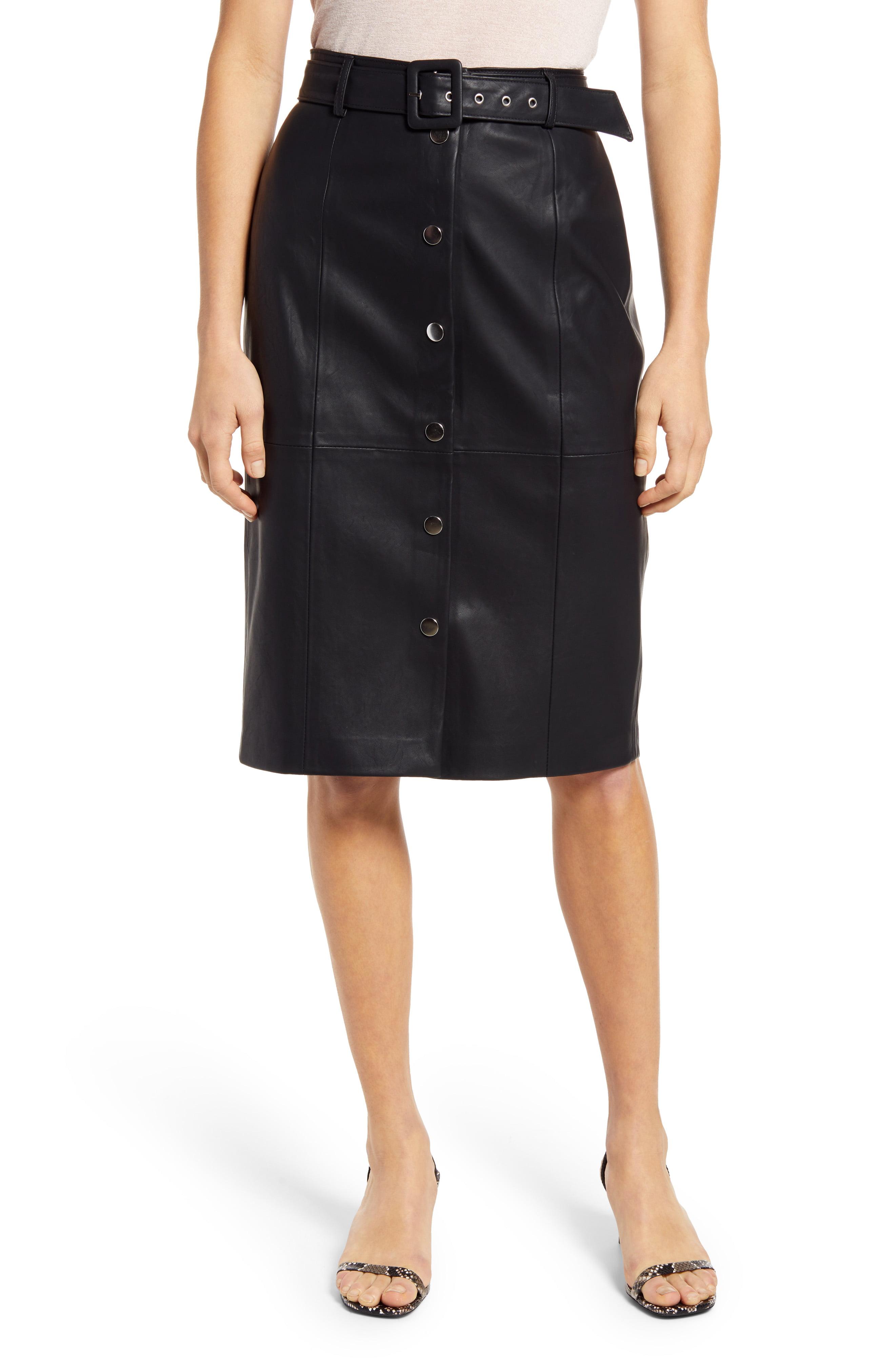 womens black faux leather pencil skirt