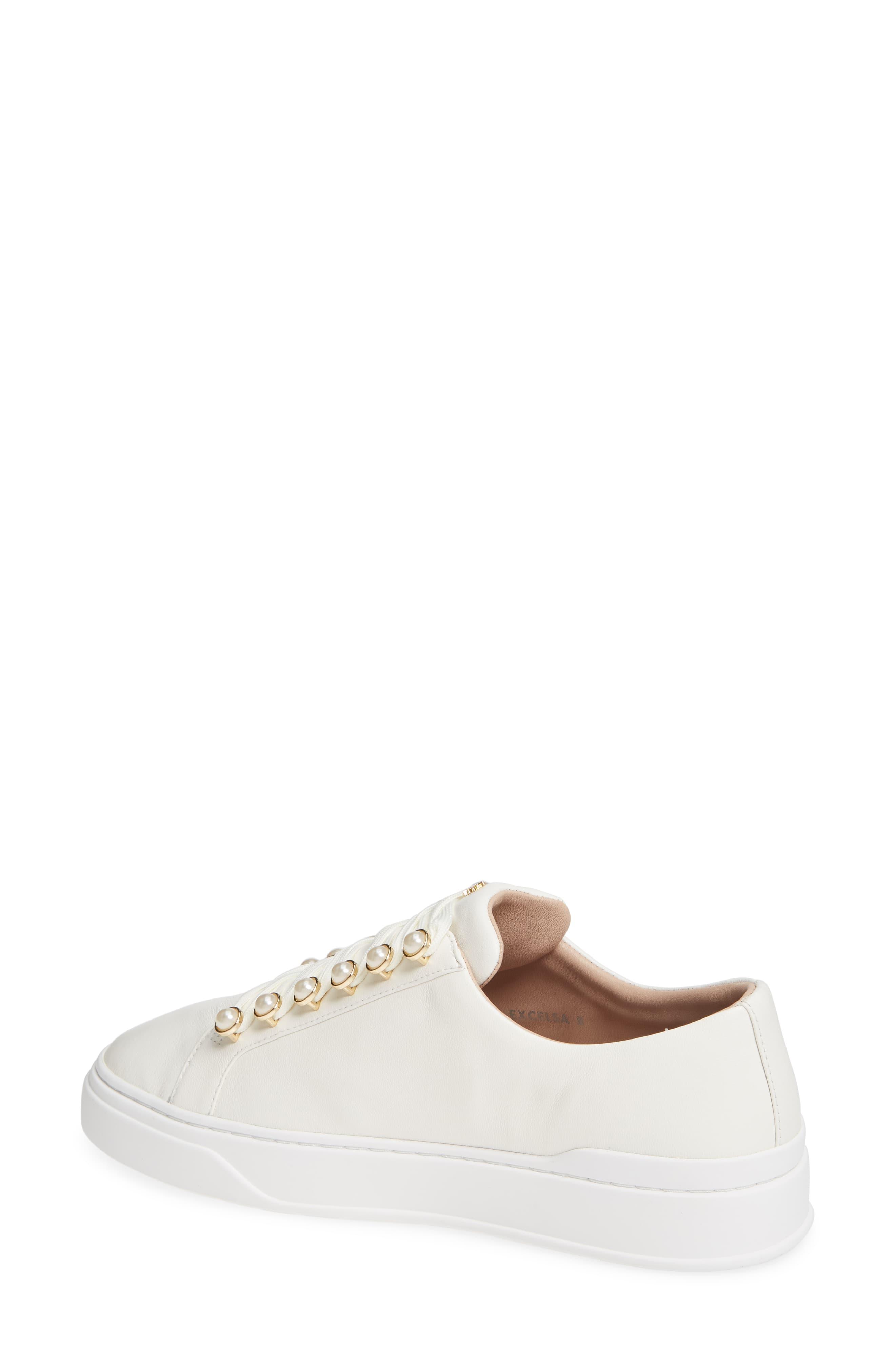 Stuart Weitzman Excelsa Imitation Pearl Embellished Lace-up Sneaker in ...
