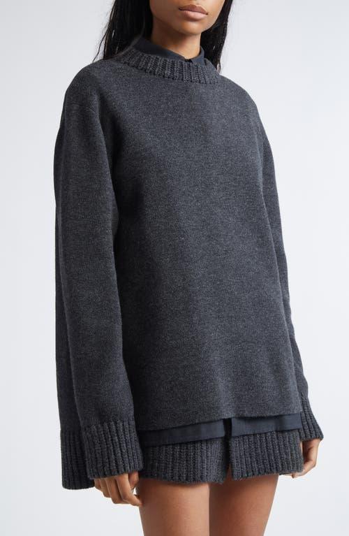 Sacai Mixed Media Long Sleeve Wool Suiting & Knit Sweater Dress in