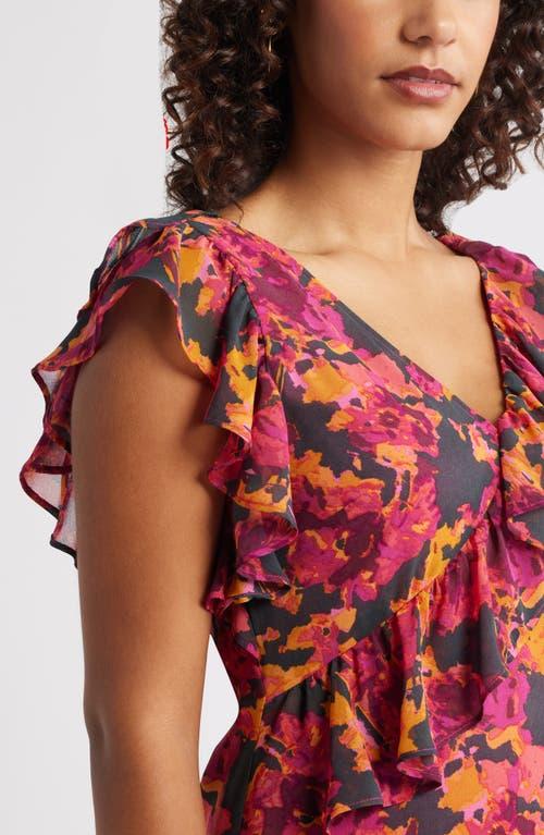 chelsea28 tiered chiffon dress Chelsea28 Floral Long Sleeve Tiered Chiffon Minidress in Black