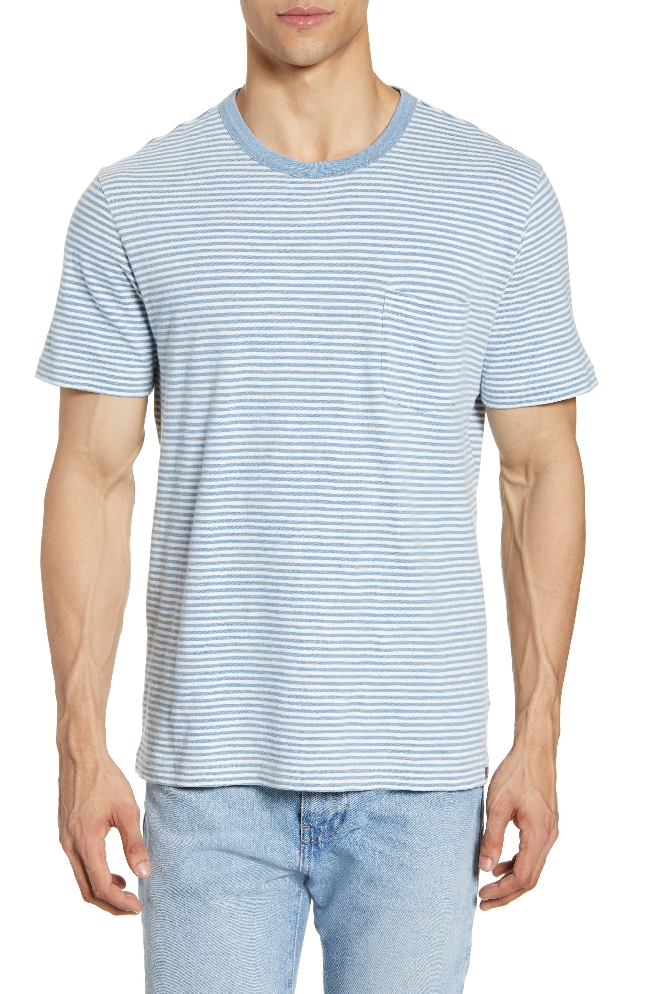 Faherty Brand Cotton Stripe Pocket Tshirt in Blue for Men Lyst