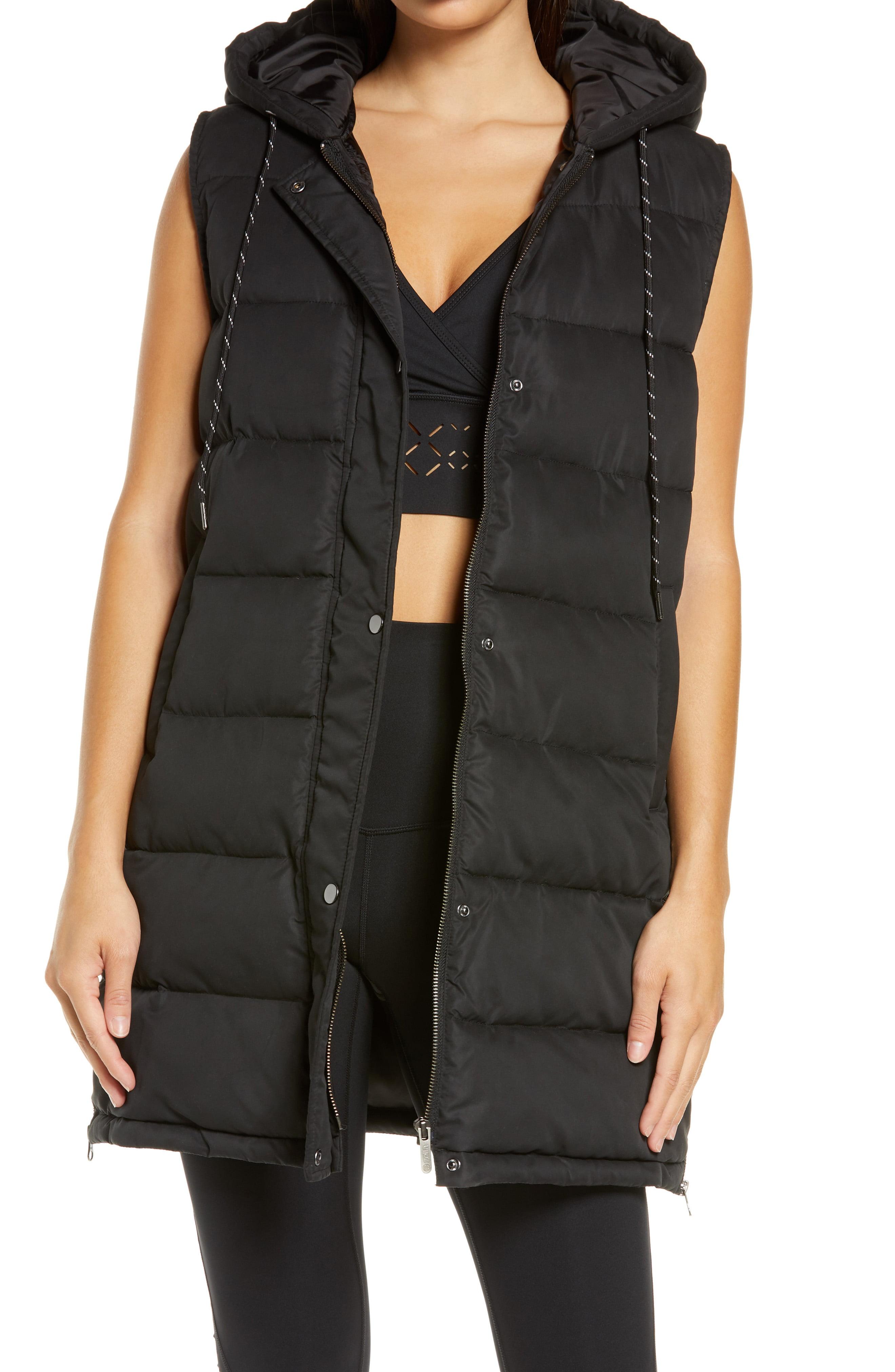 Long puffer vest online with hood